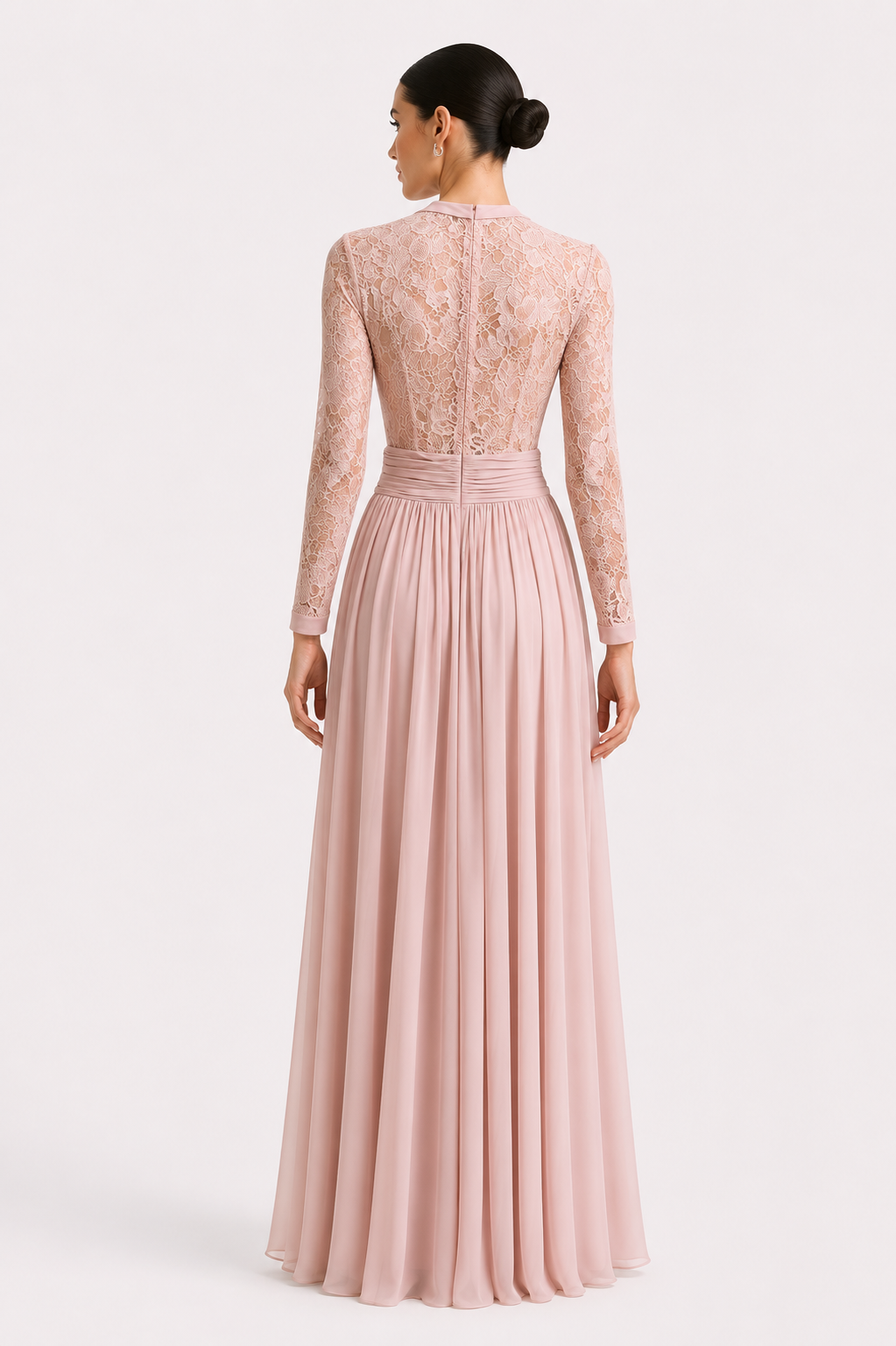 Crepe Dantelle Long Dress