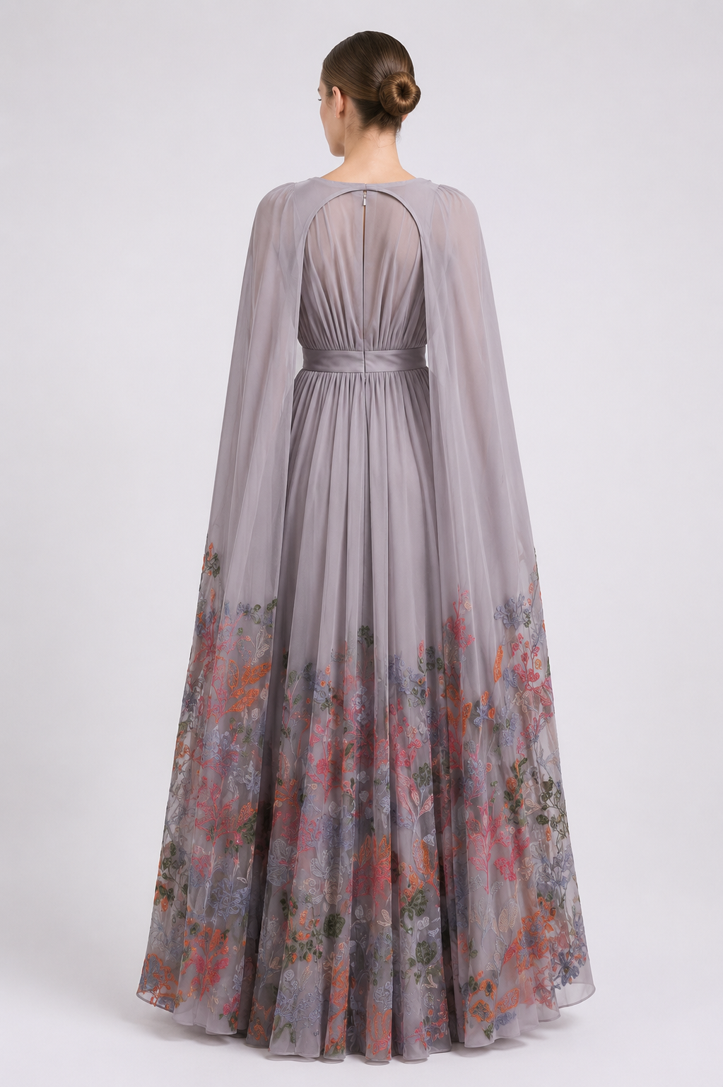 Crepe Embroidered Long Dress