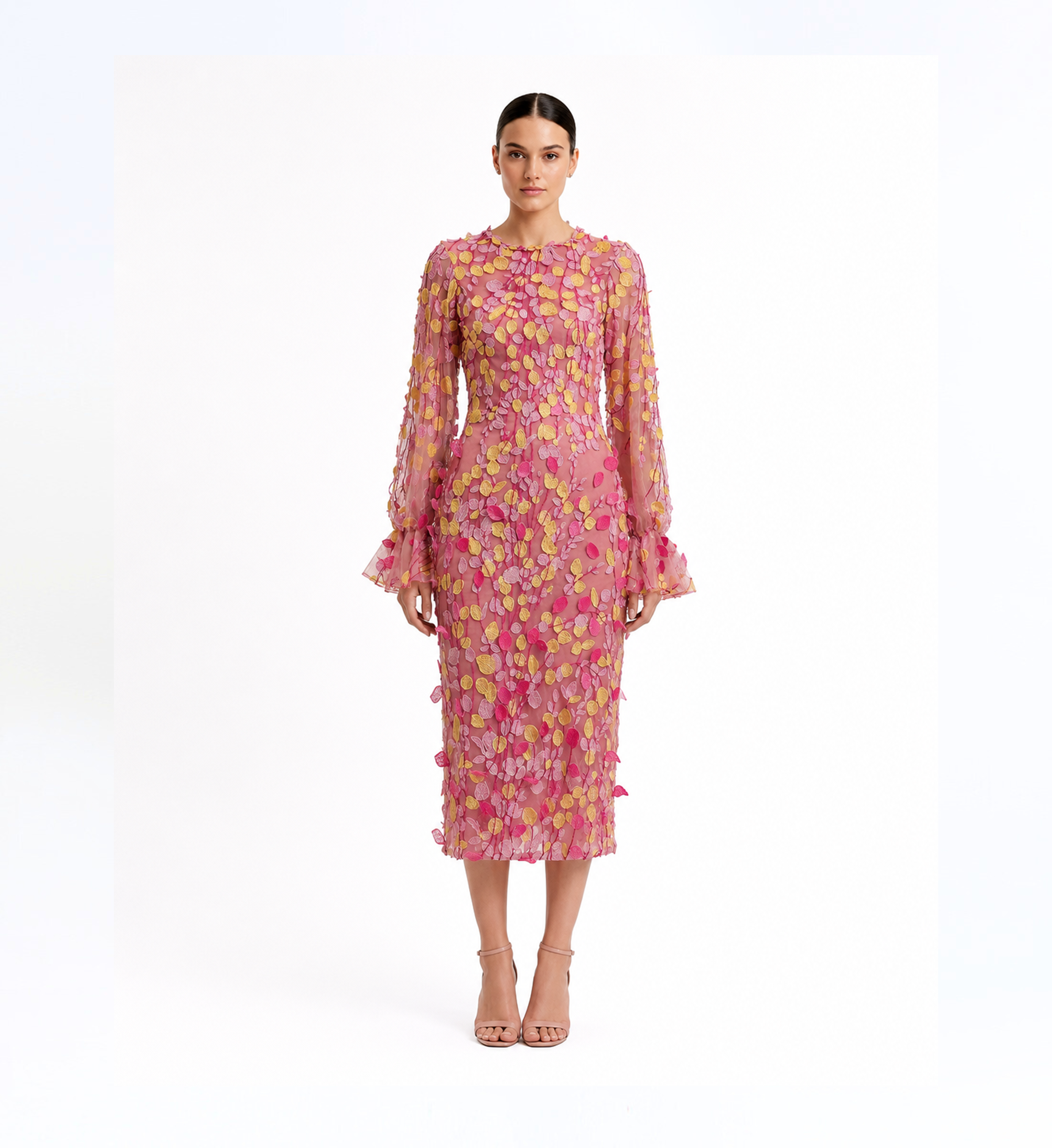 3D Embroidered Midi Dress