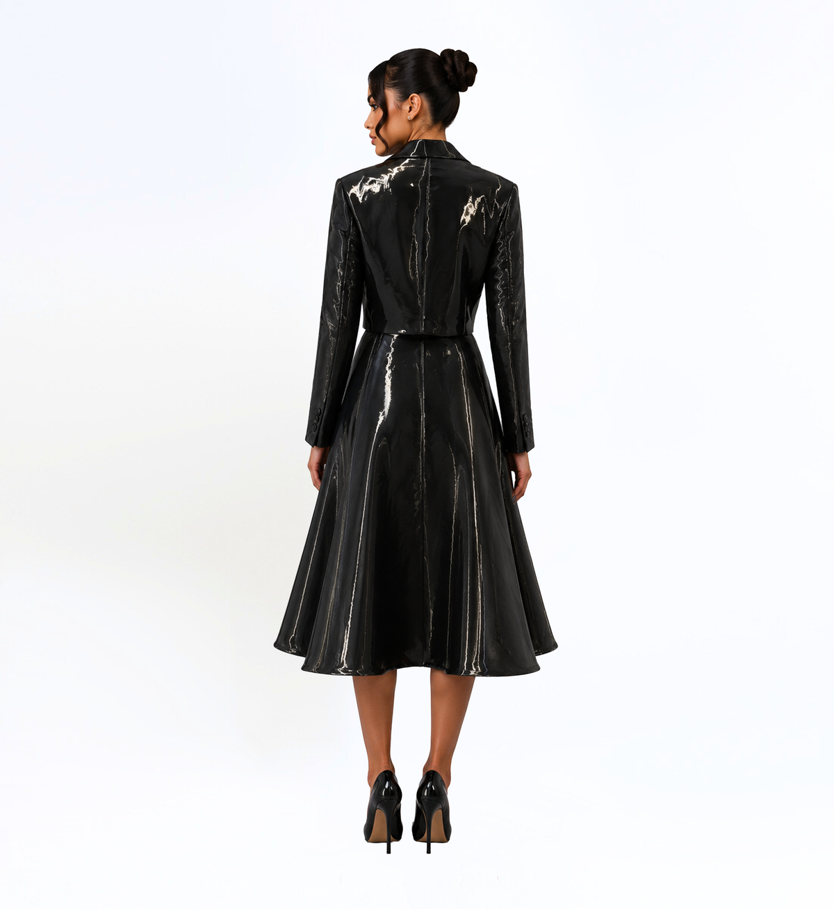 BLACK IRIDESCENT TAILORED MIDI DRESS