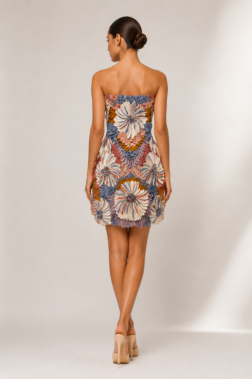MULTICOLOR FLORAL APPLIQUÉ MINI DRESS