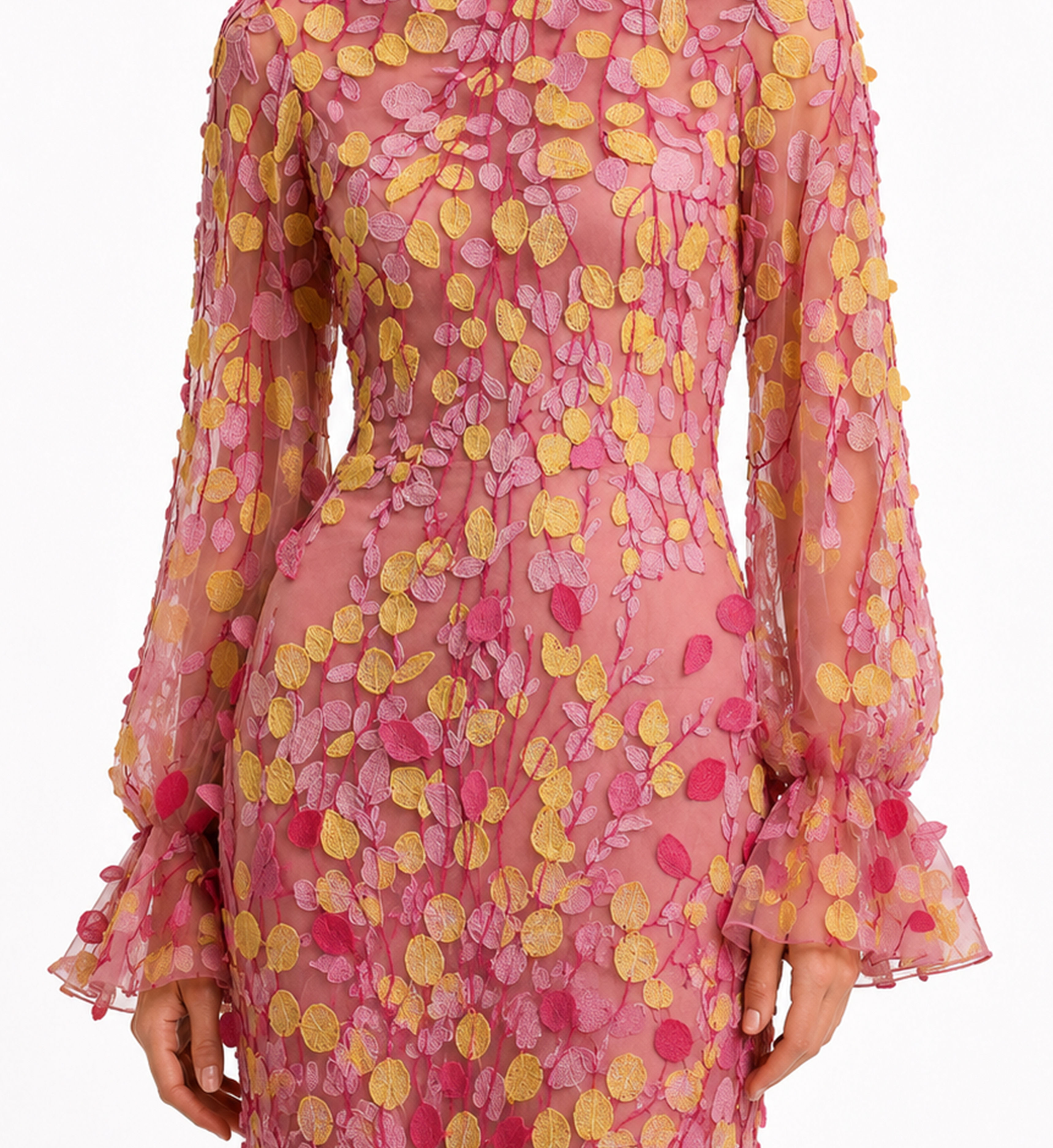 3D Embroidered Midi Dress