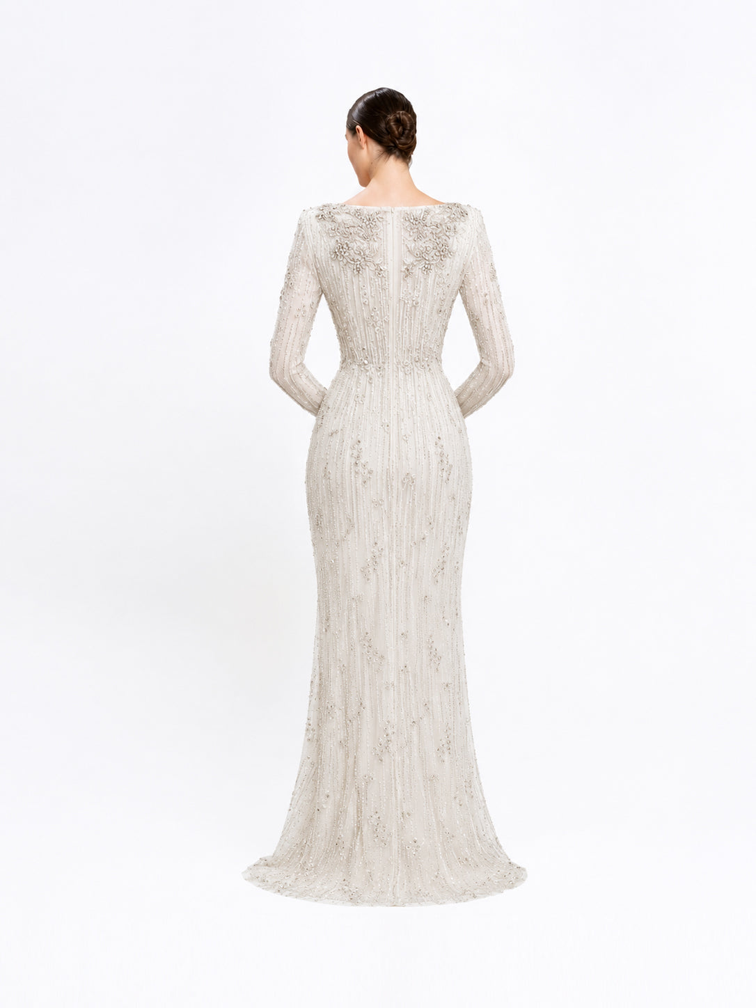 BEAD EMBROIDERED TURTLE NECK LONG DRESS