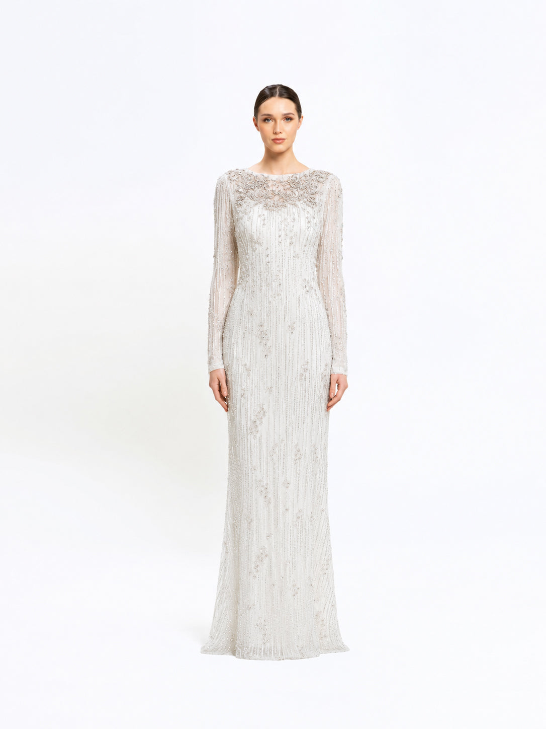 BEAD EMBROIDERED TURTLE NECK LONG DRESS