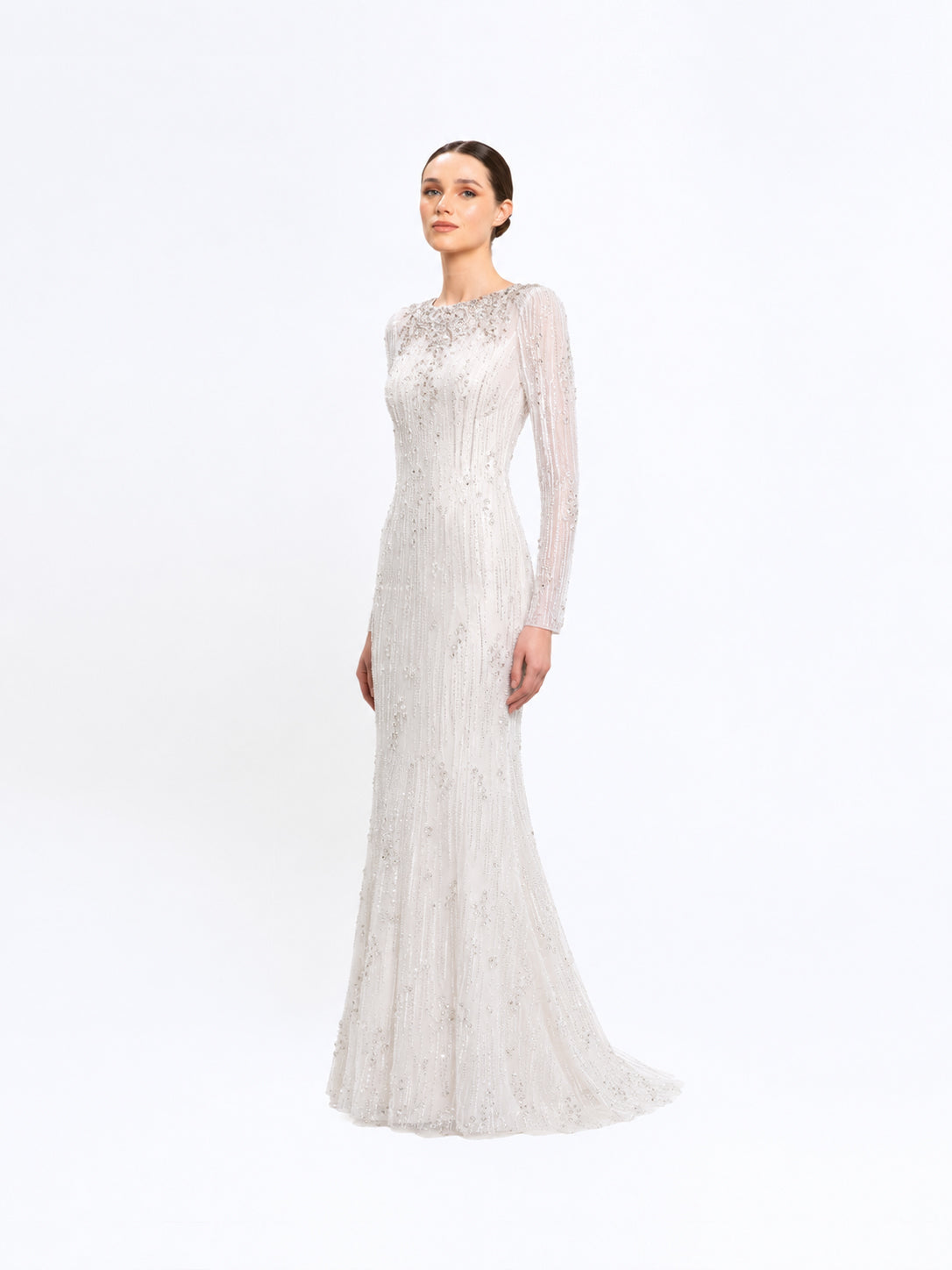 BEAD EMBROIDERED TURTLE NECK LONG DRESS