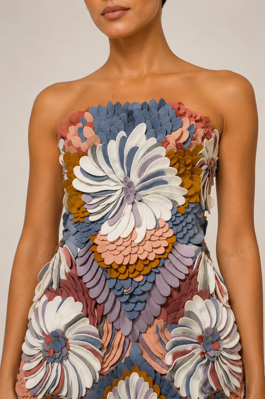 MULTICOLOR FLORAL APPLIQUÉ MINI DRESS