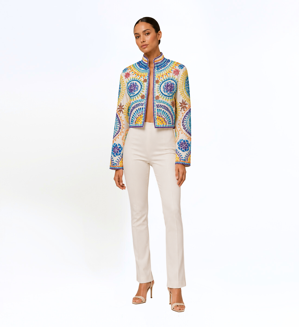 ACRYLIC EMBELLISHED CROPPED JACKET