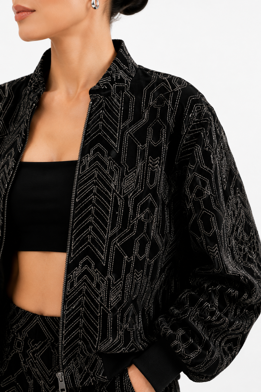 Crepe Embroidered Top And Pants Set