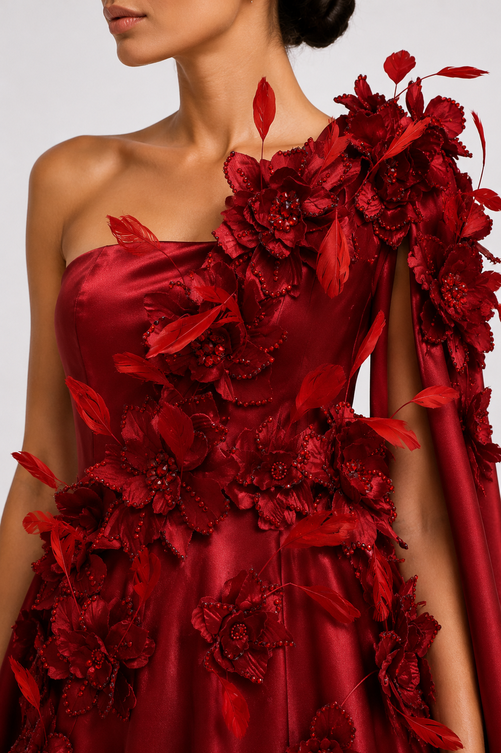 3D Flower Appliques Long Dress With Cape