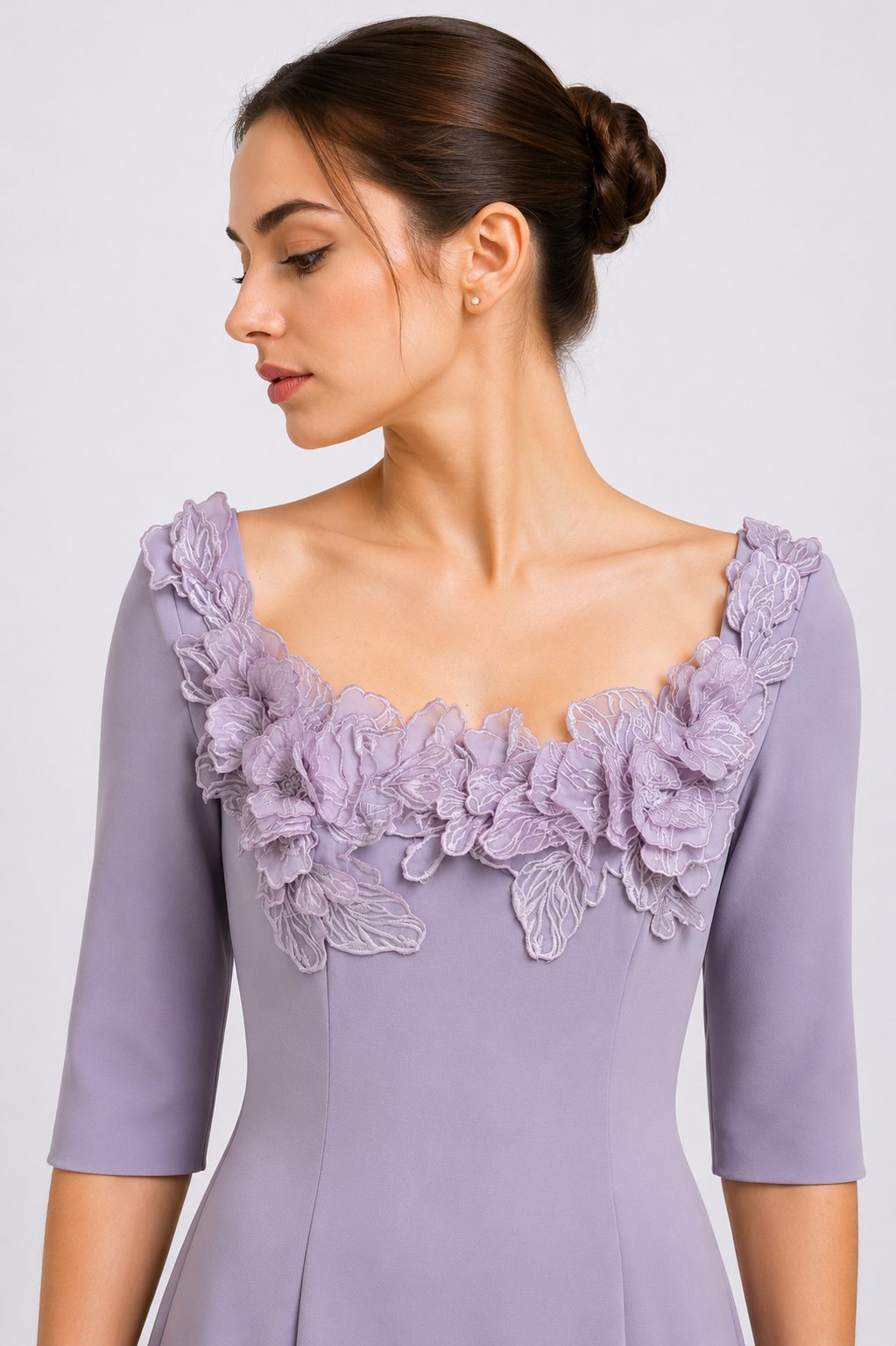 Crepe Embroidered Applique Long Dress