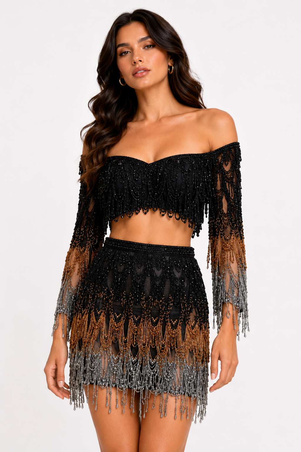 Beaded Fringe Top And Skirt