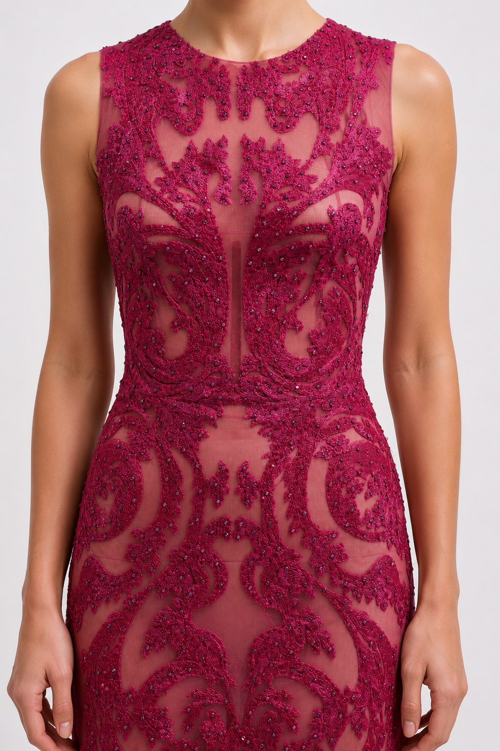 Embroidered Sleveeless Long Dress