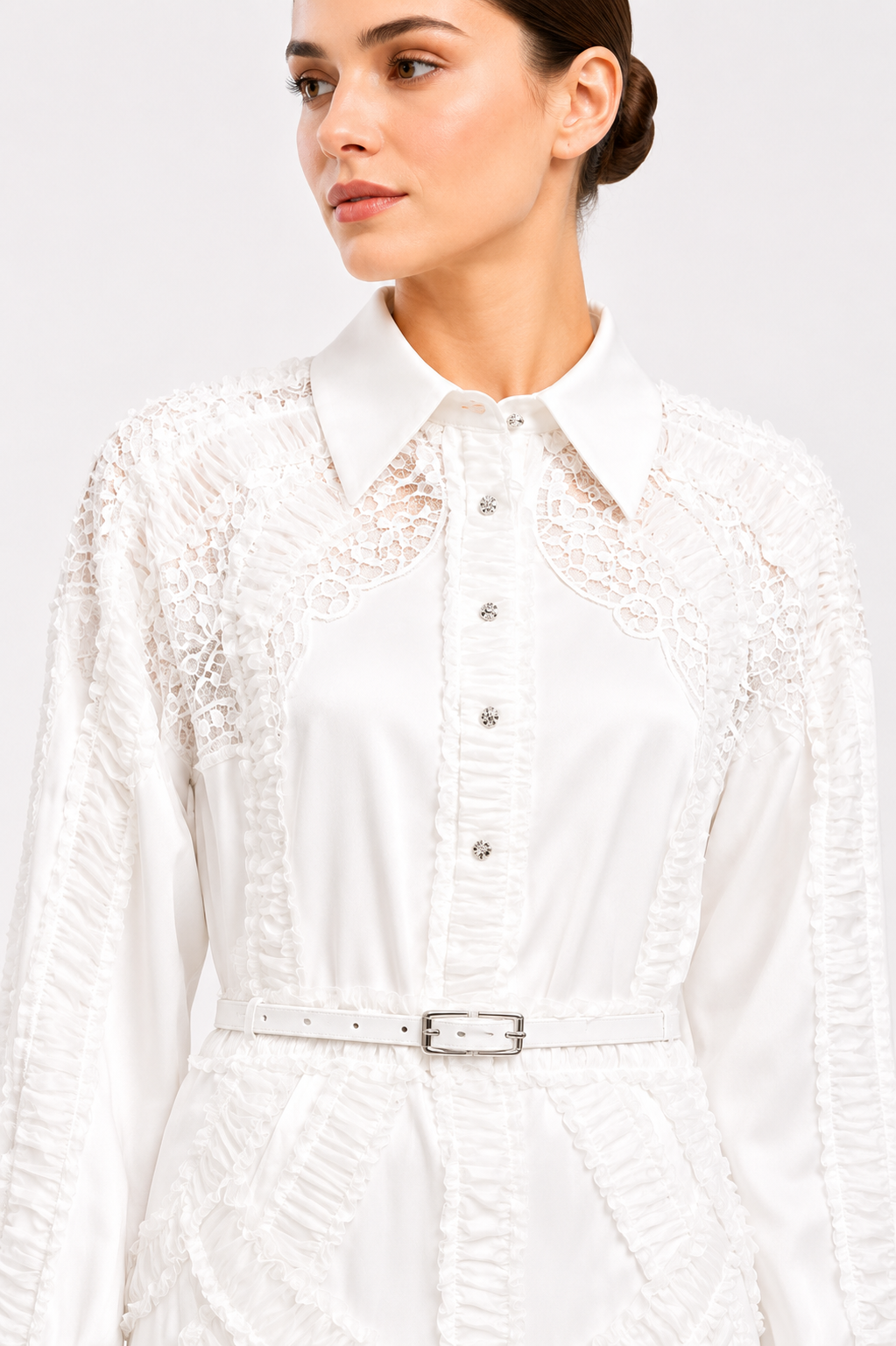 Thread Embroidered Ruffle Midi Dress
