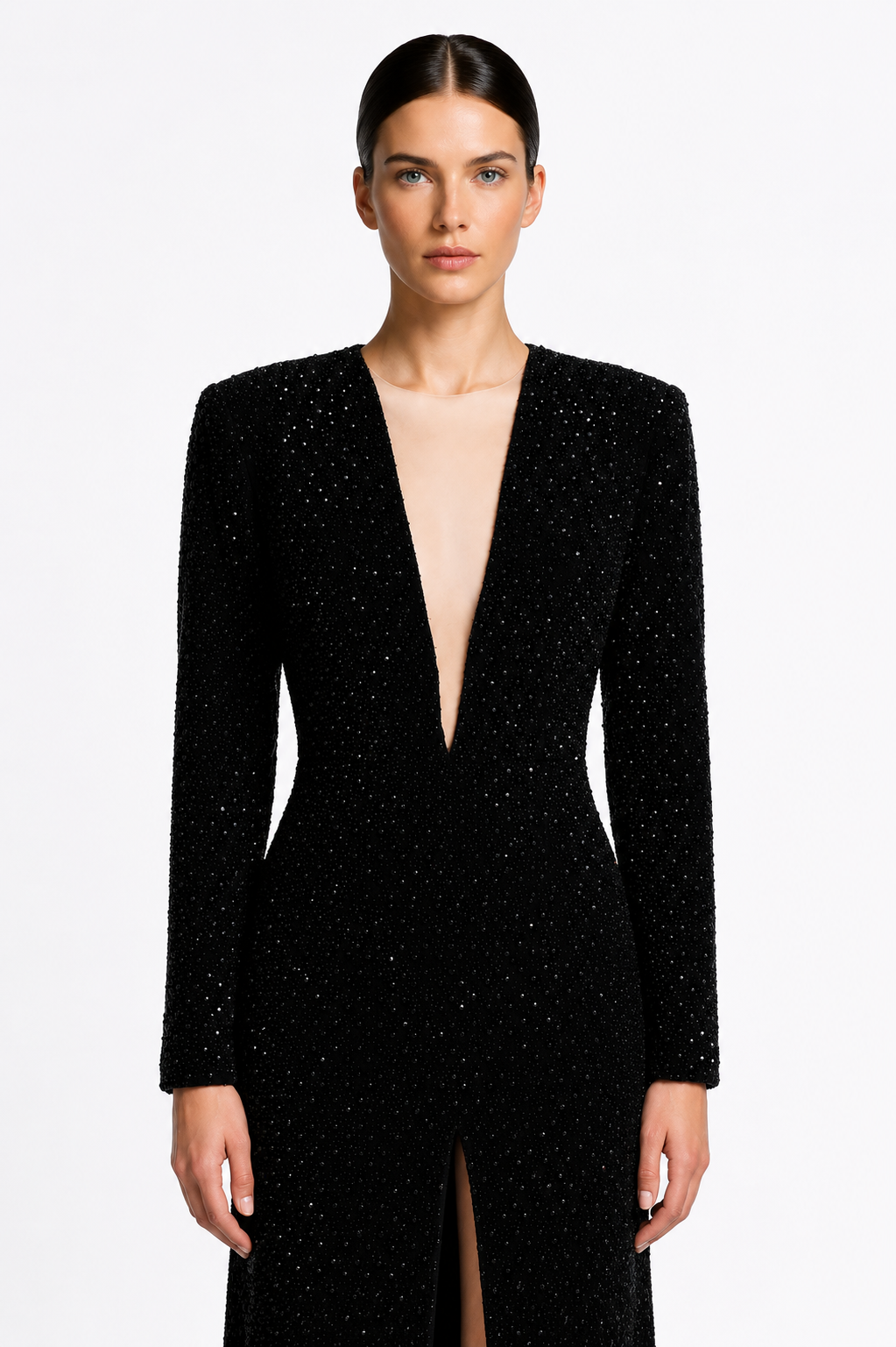Beaded Velvet Long Dress