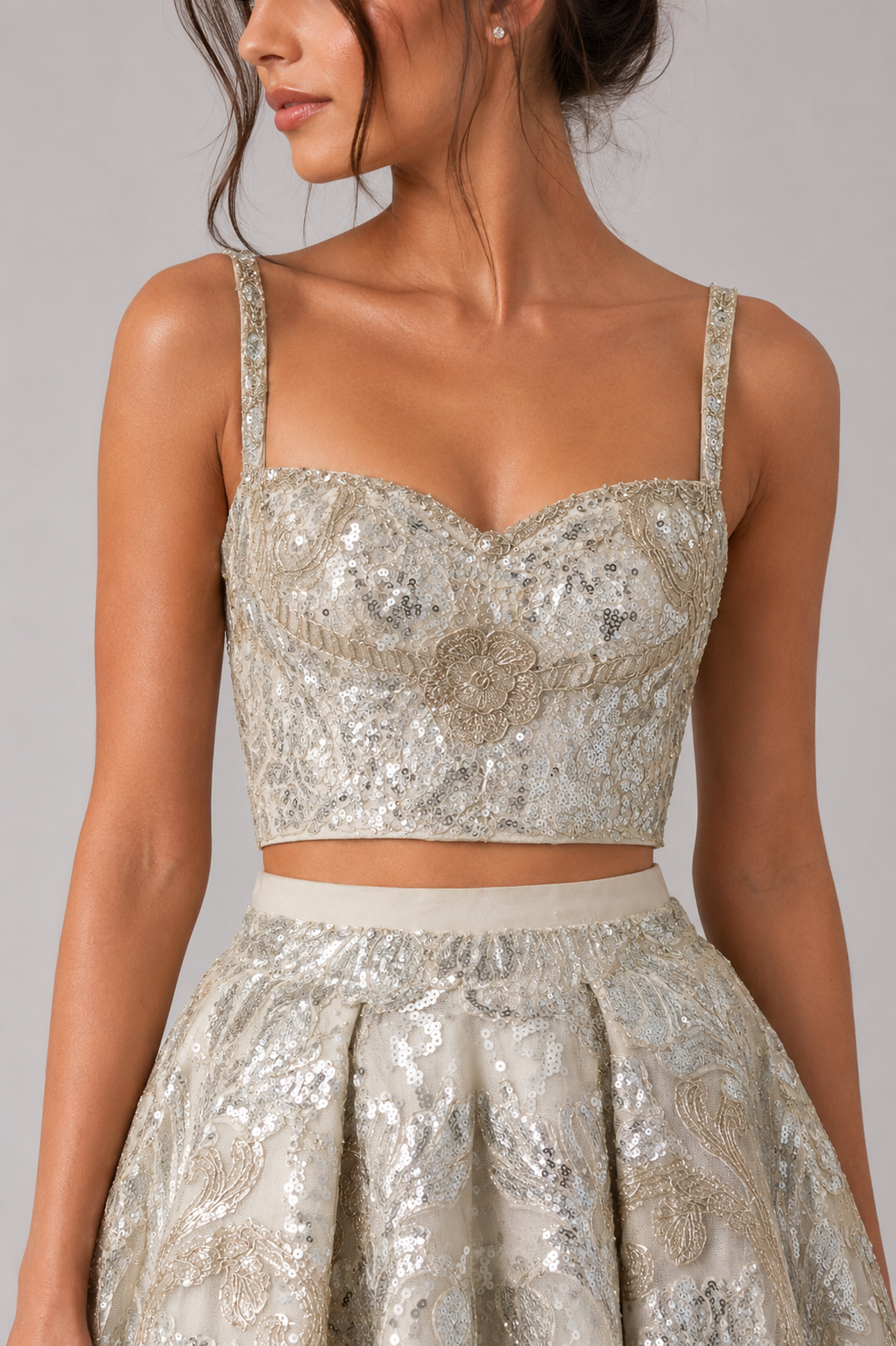 EMBELLISHED CROP TOP BALL SKIRT SET