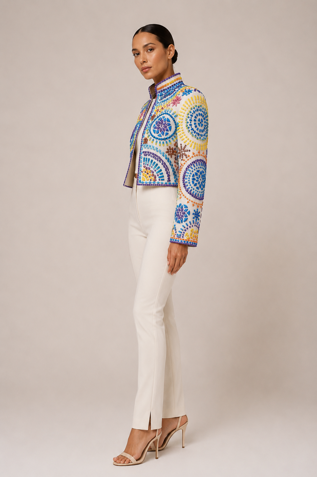 ACRYLIC EMBELLISHED CROPPED JACKET
