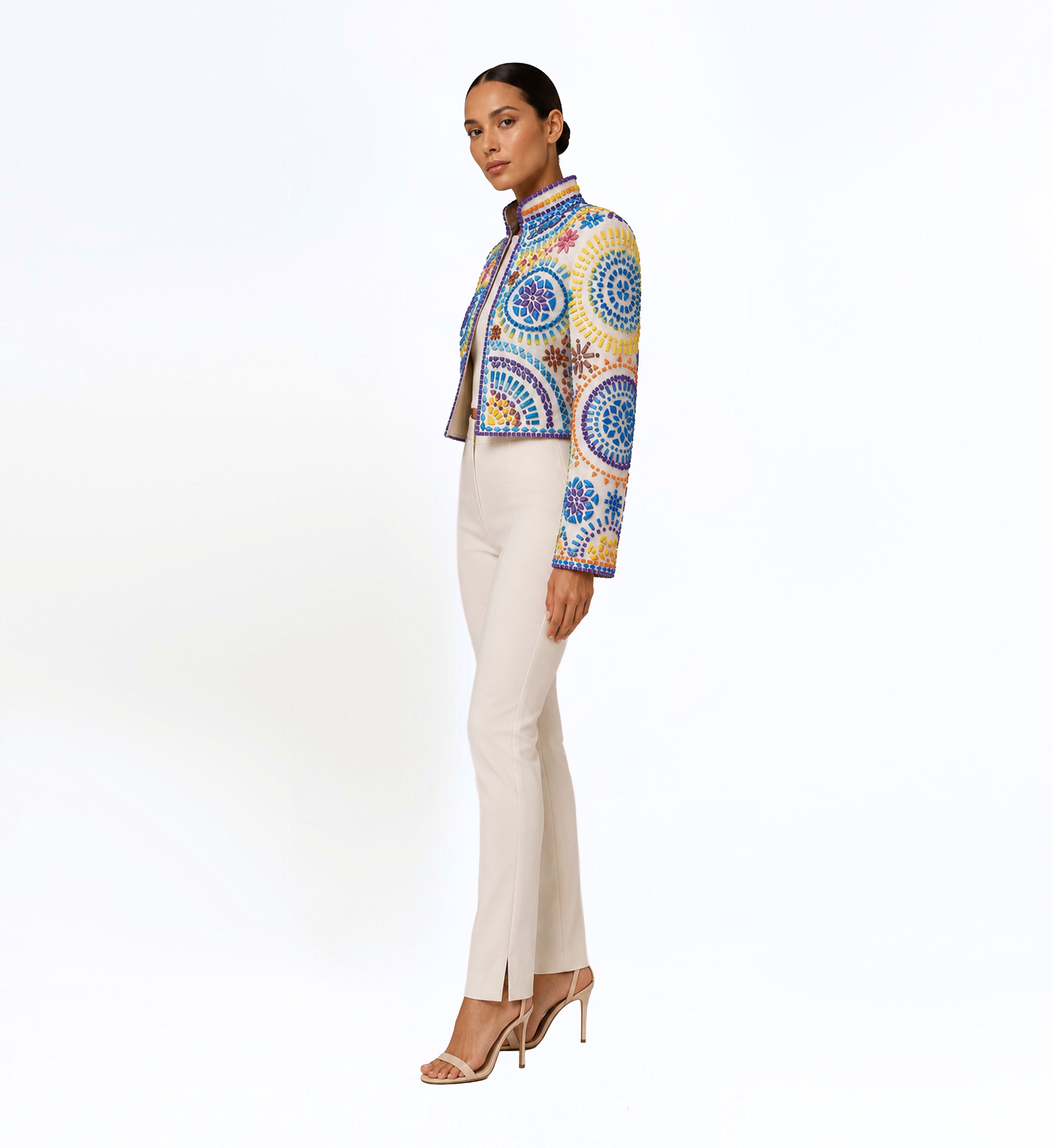 ACRYLIC EMBELLISHED CROPPED JACKET