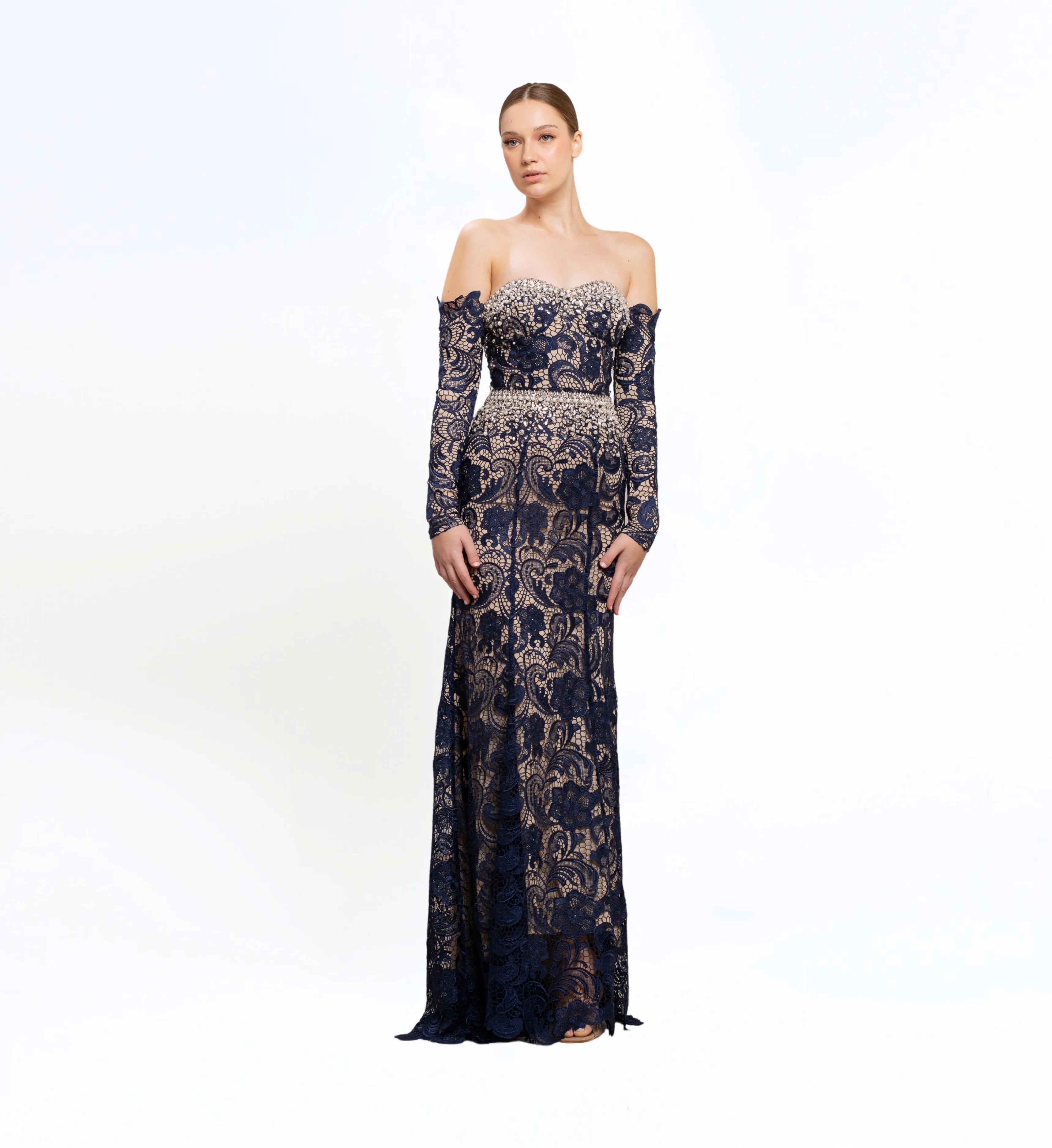 OFF-SHOULDER LACE LONG DRESS