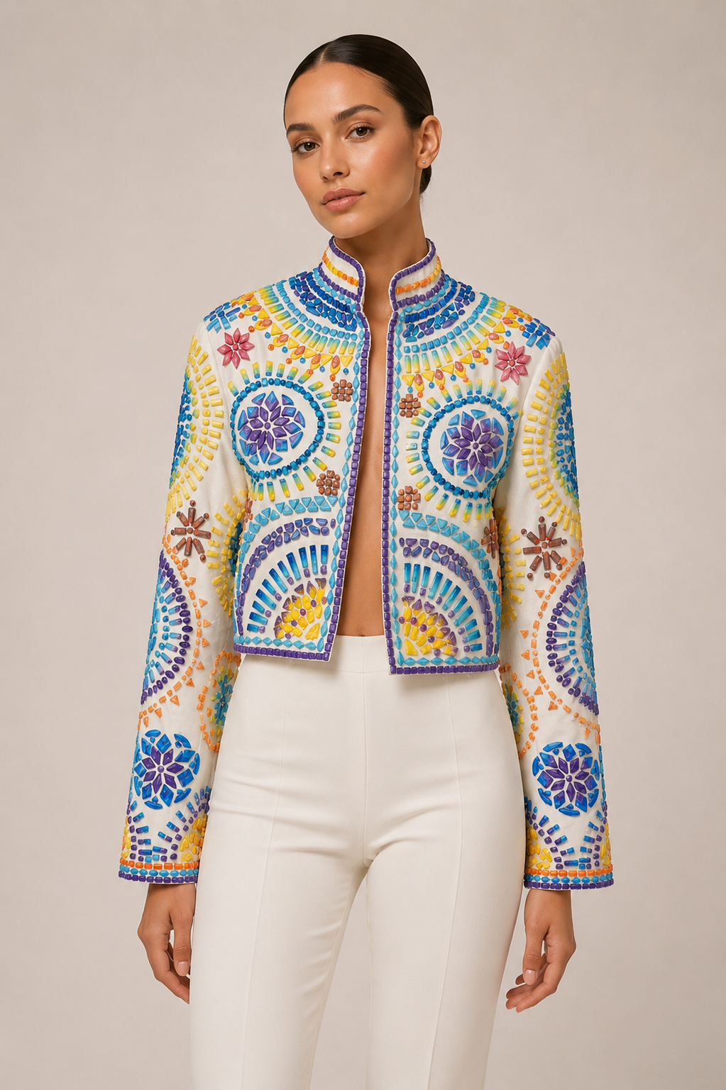ACRYLIC EMBELLISHED CROPPED JACKET