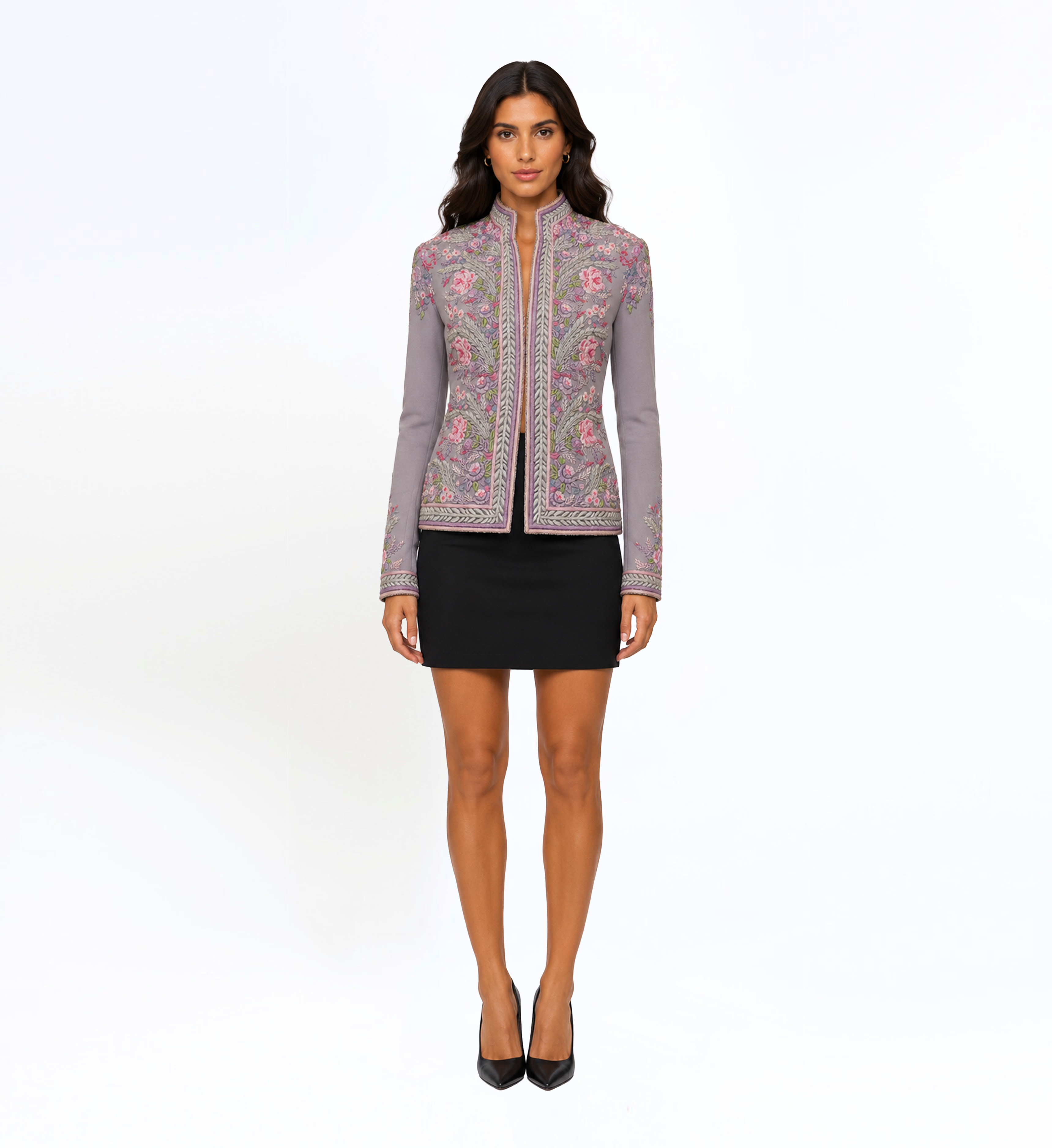 THREAD EMBROIDERED CROPPED JACKET