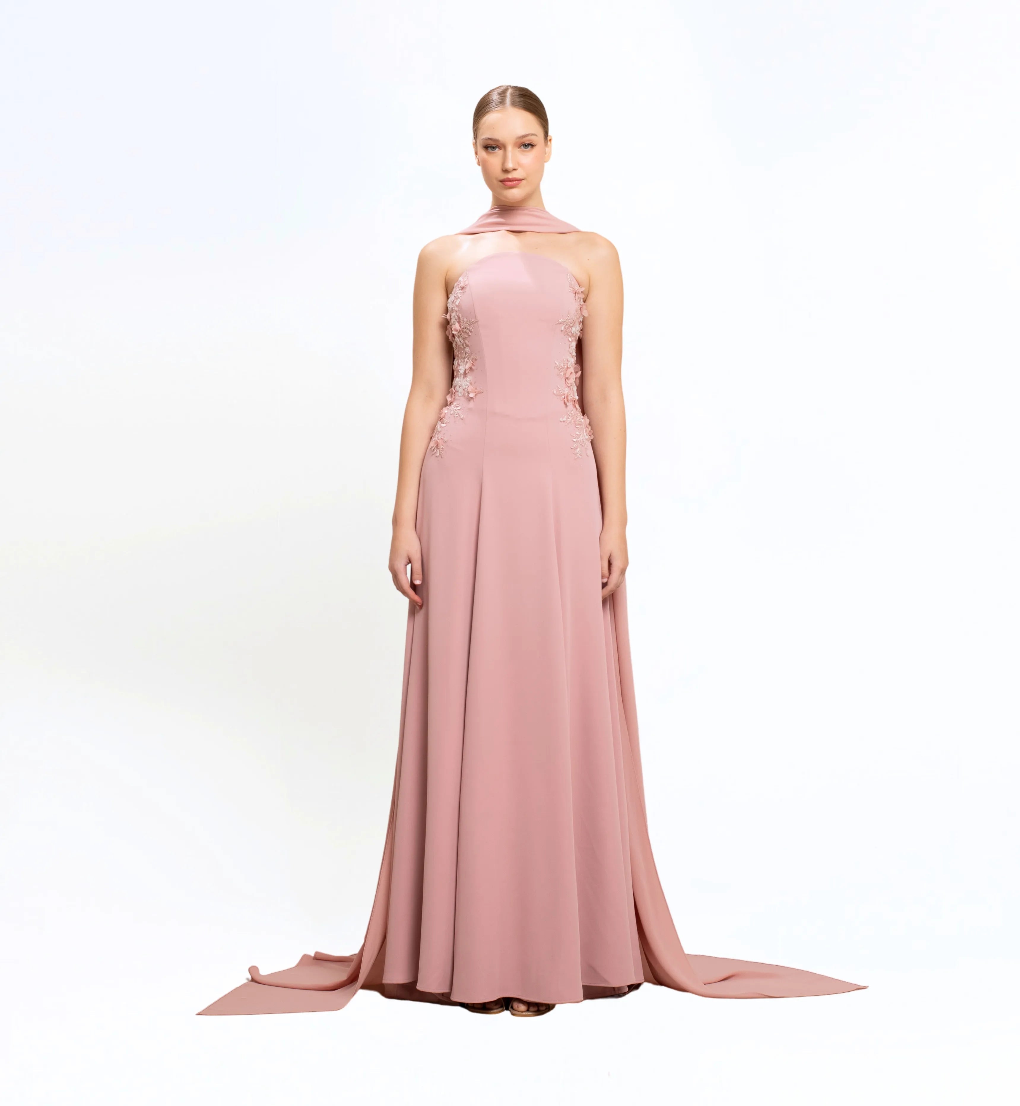 STRAPLESS EMBELLISHED LONG DRESS