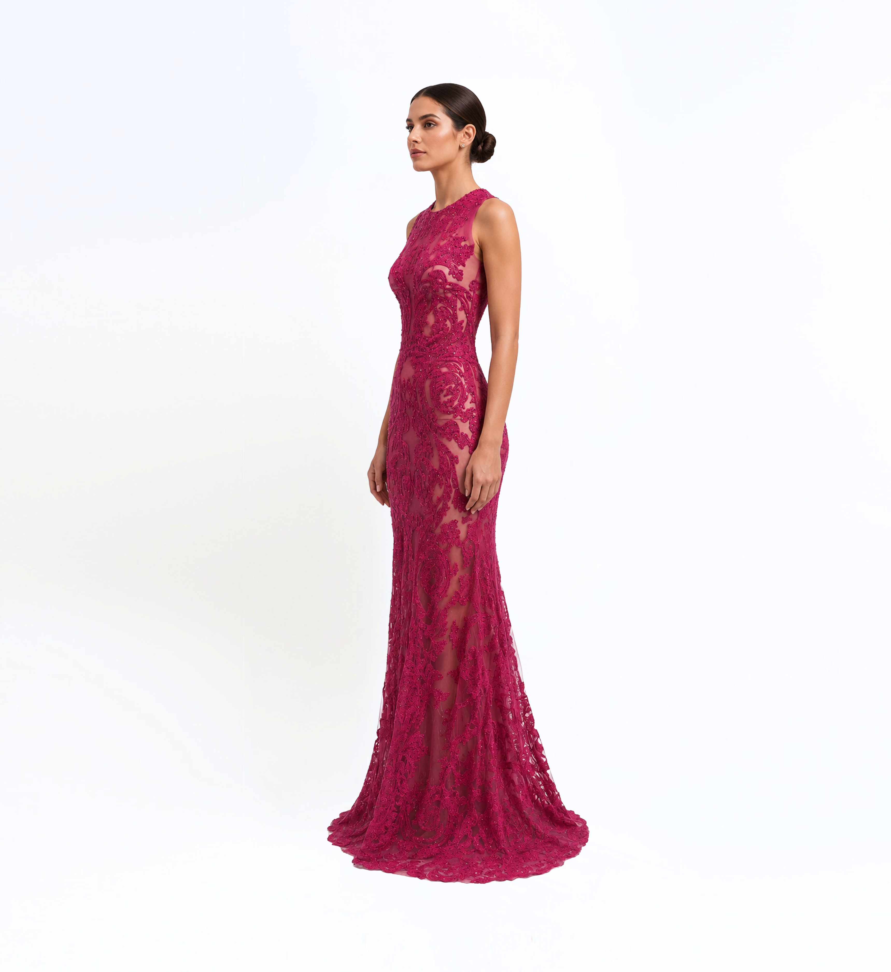 Embroidered Sleveeless Long Dress