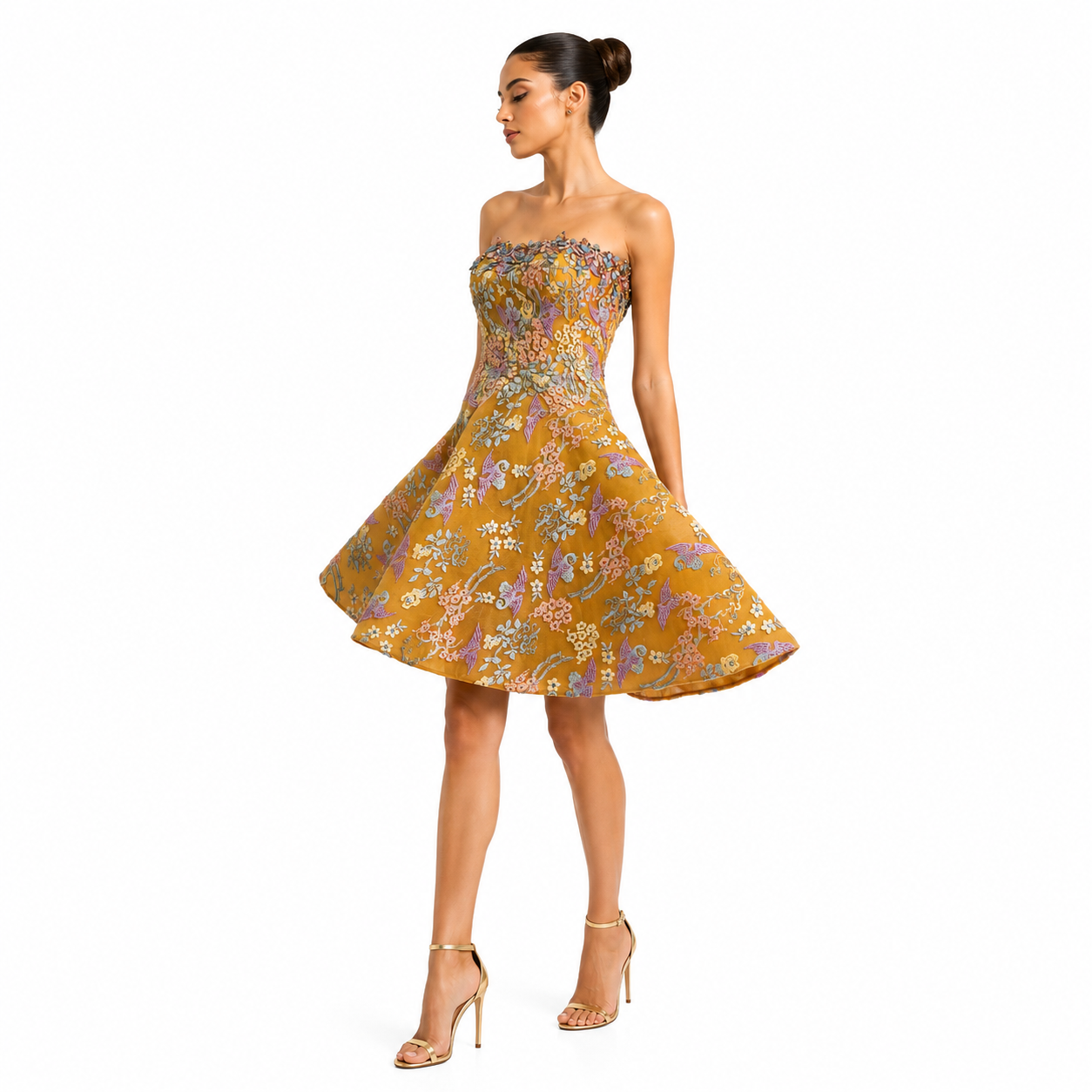 THREAD FLORAL EMBROIDERED MINI DRESS