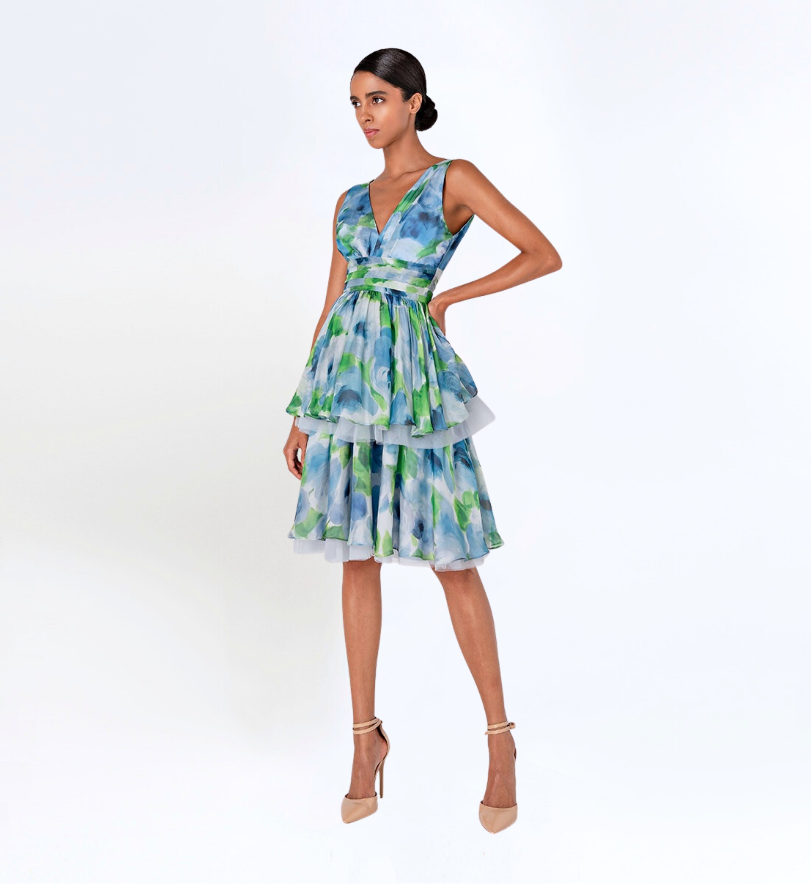 V-neck Ruffle Floral Dress