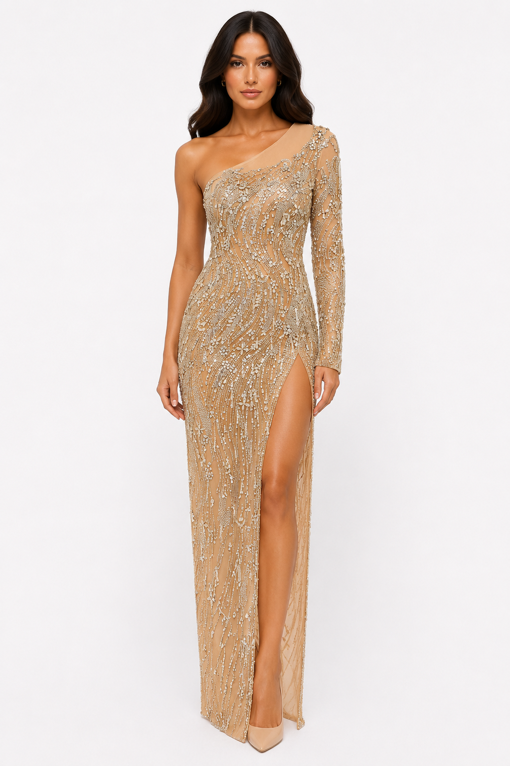 ONE-SHOULDER EMBELLISHED GOWN