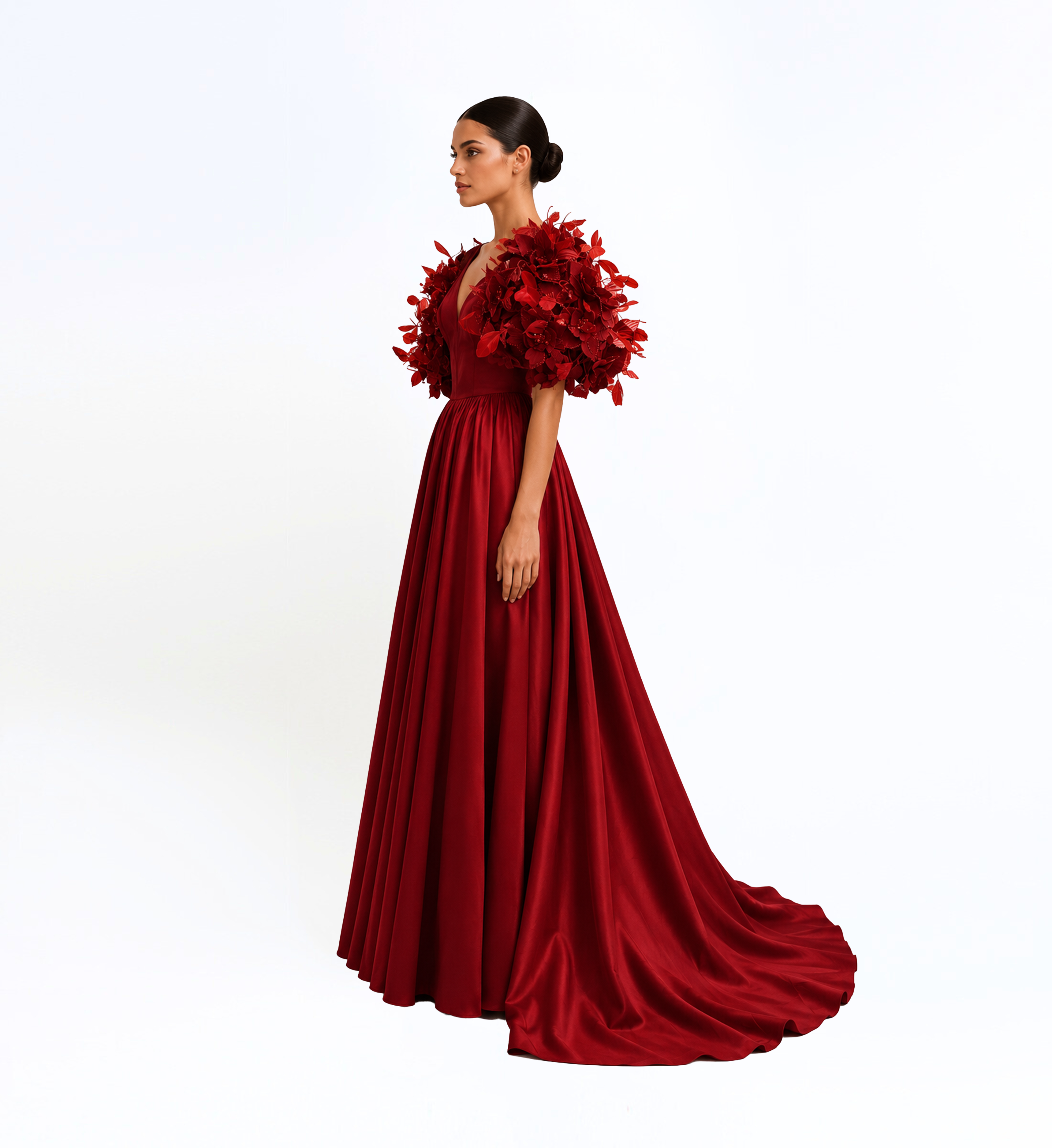 3D Flower Appliques Long Dress
