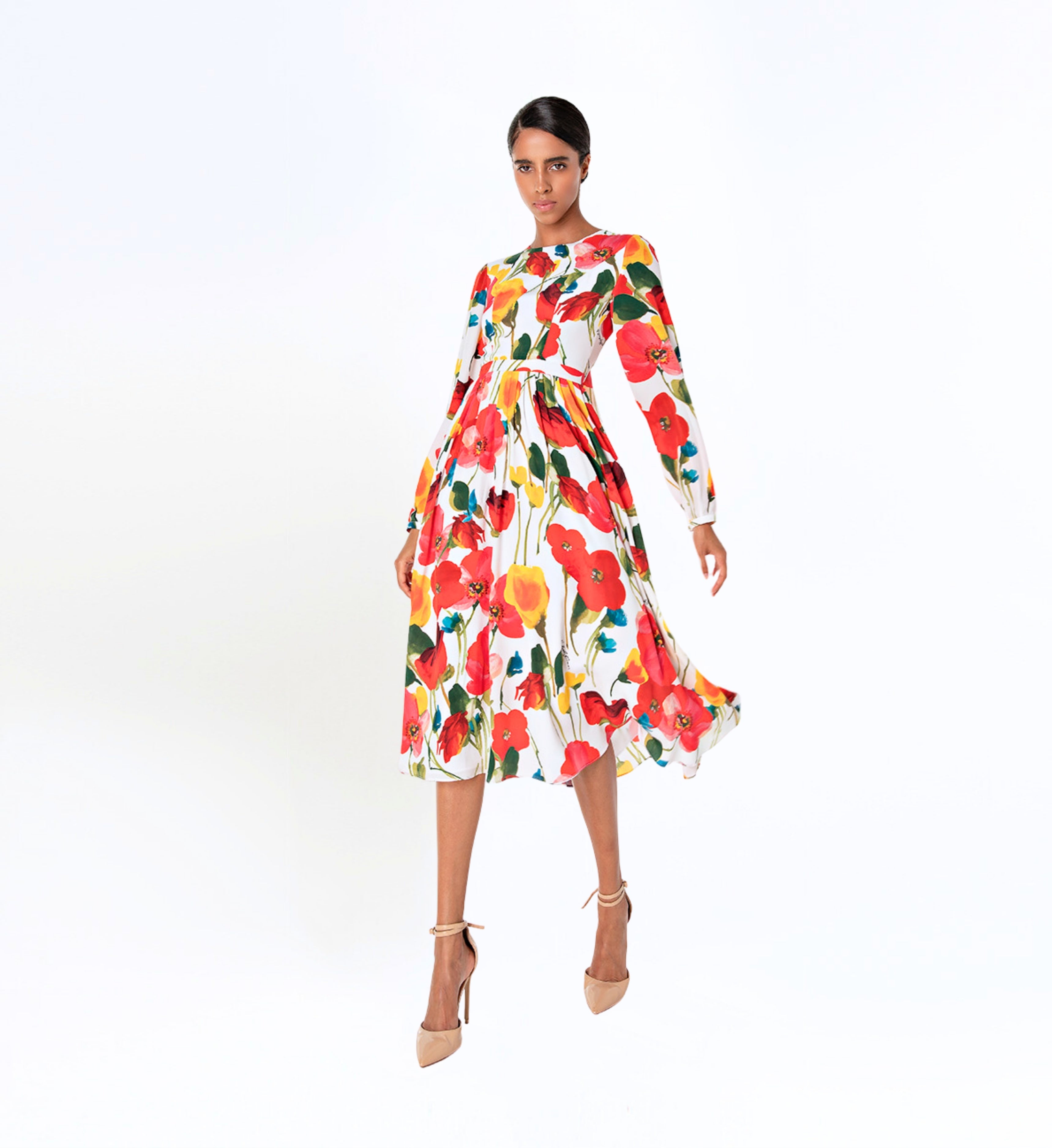 Long Sleeve Floral Midi Dress