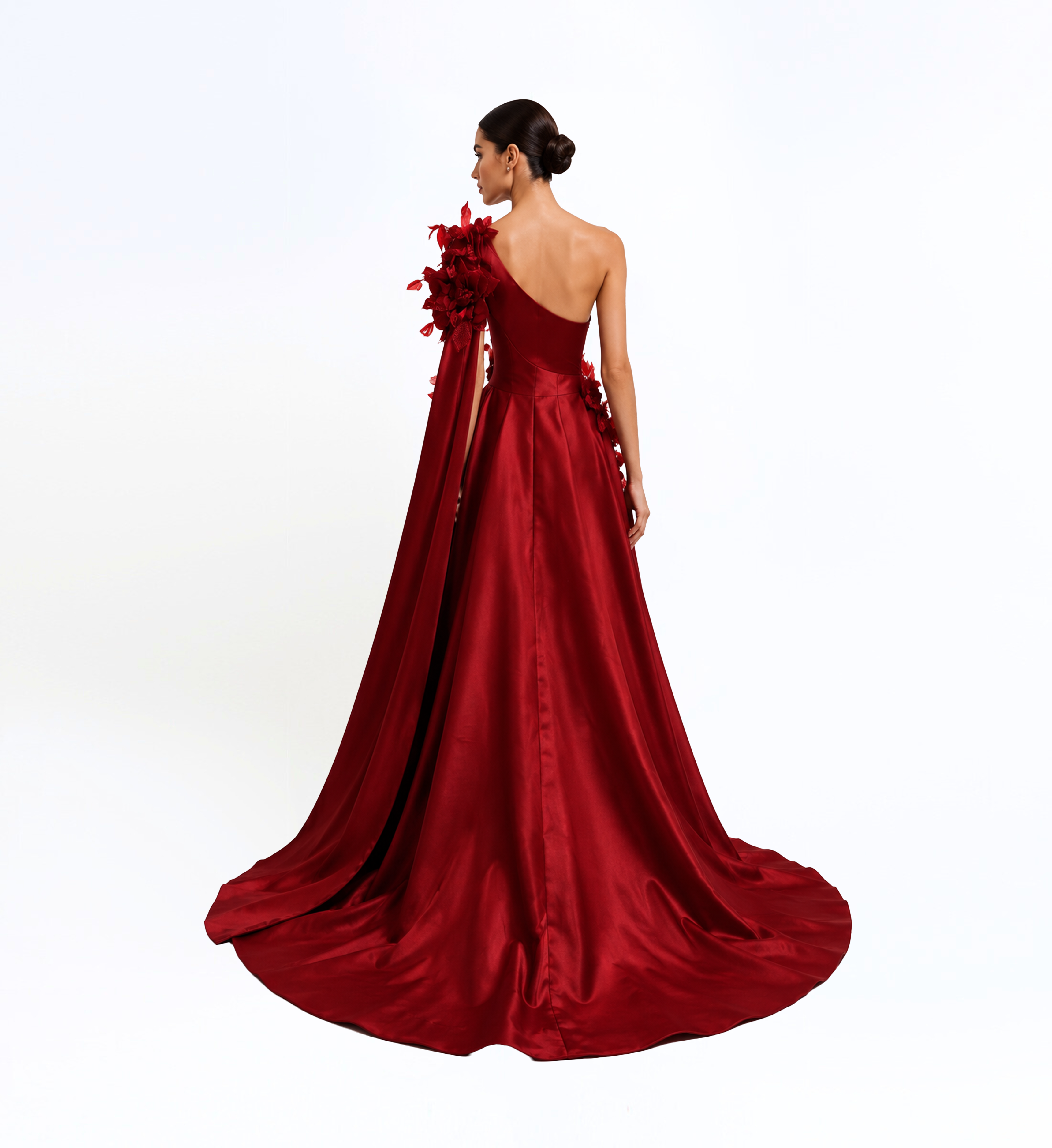 3D Flower Appliques Long Dress With Cape