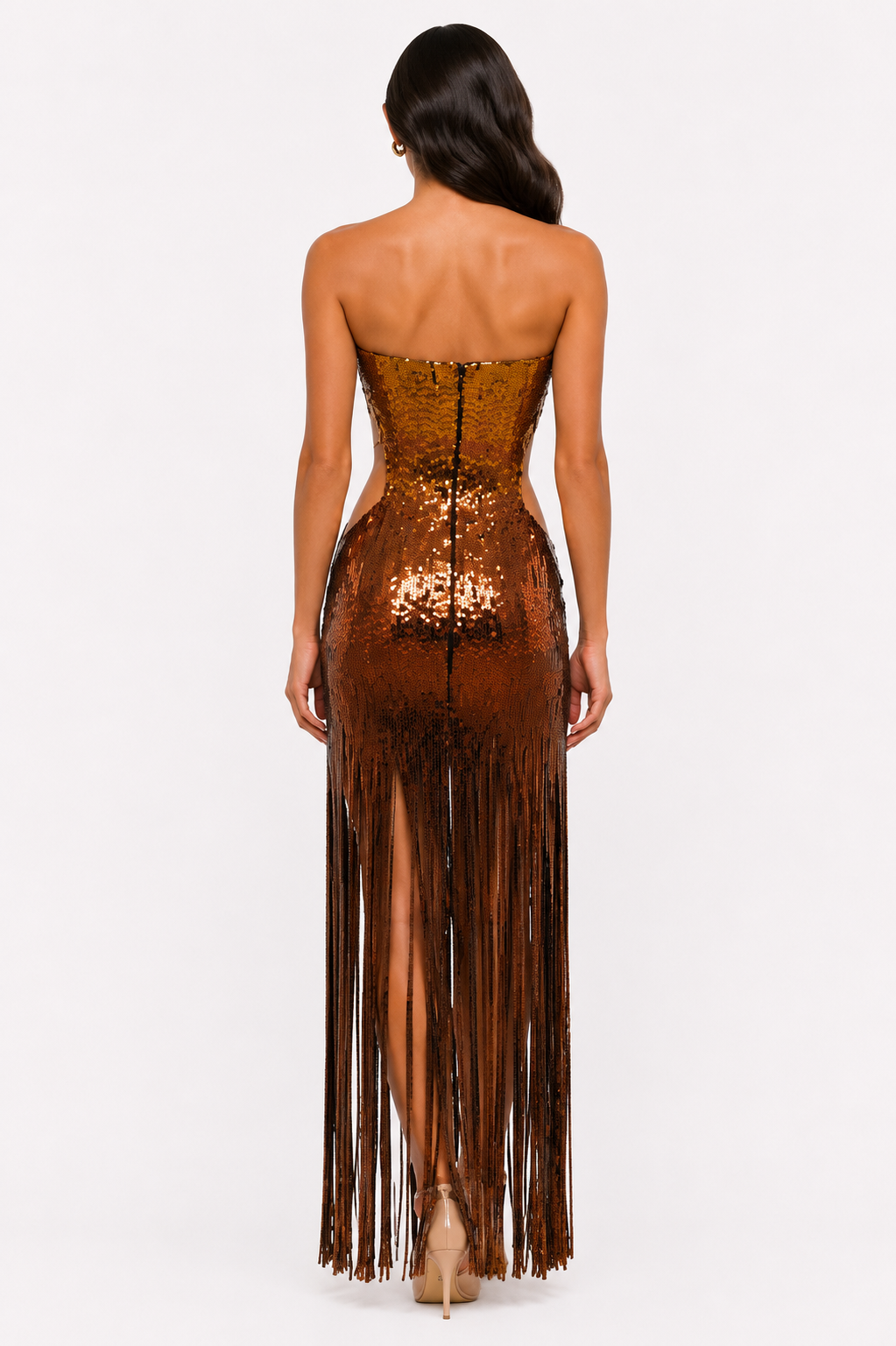 SEQUIN FRINGE GOWN