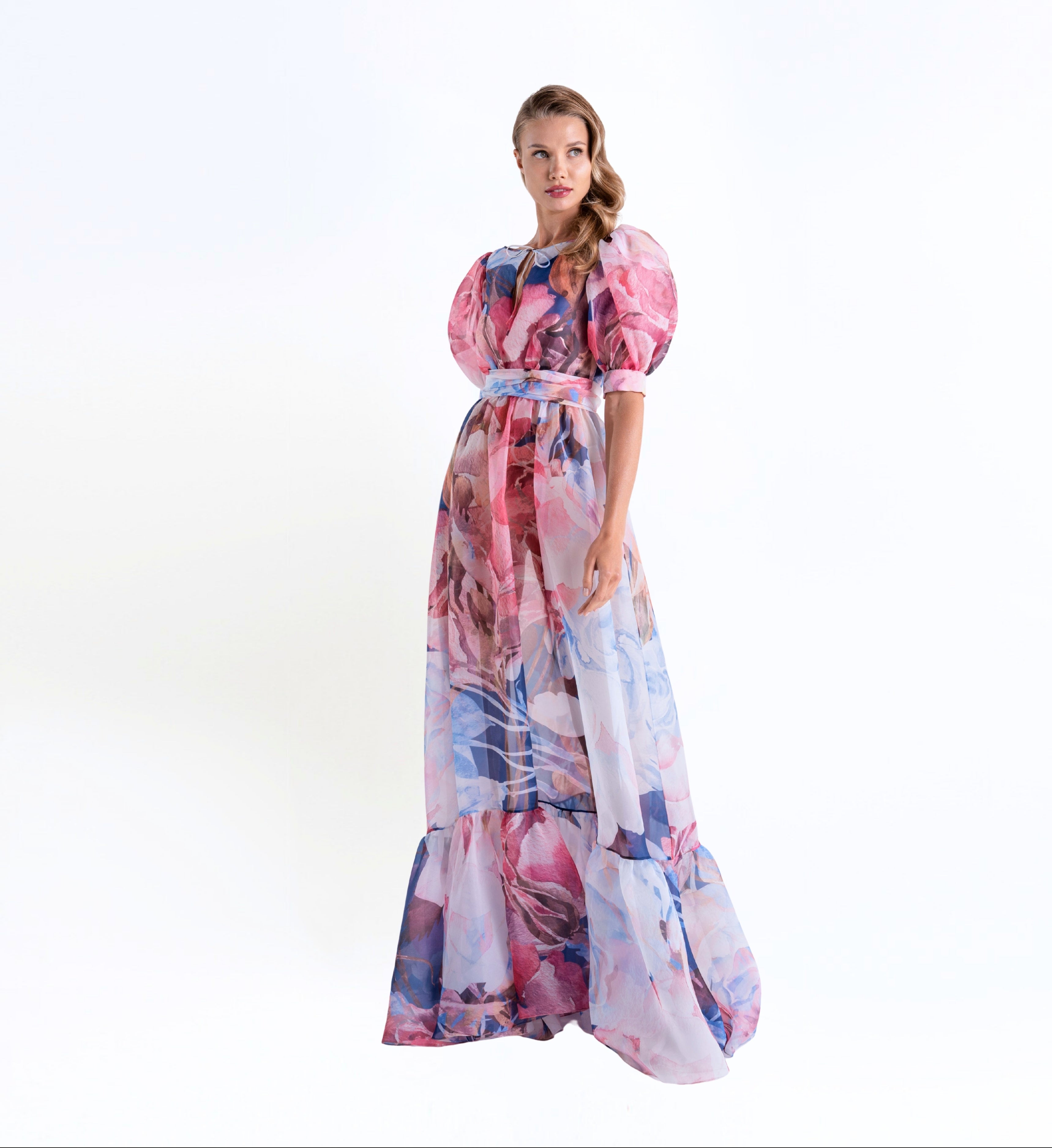 Puffed Sleeve Floral-Print Dress