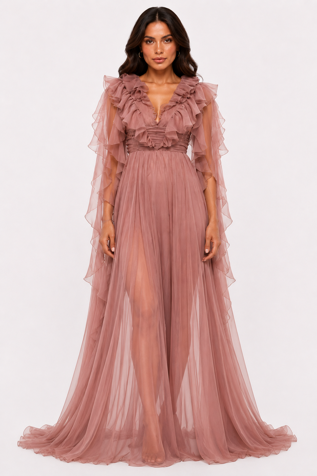 MULTI-LAYER RUFFLE LONG DRESS