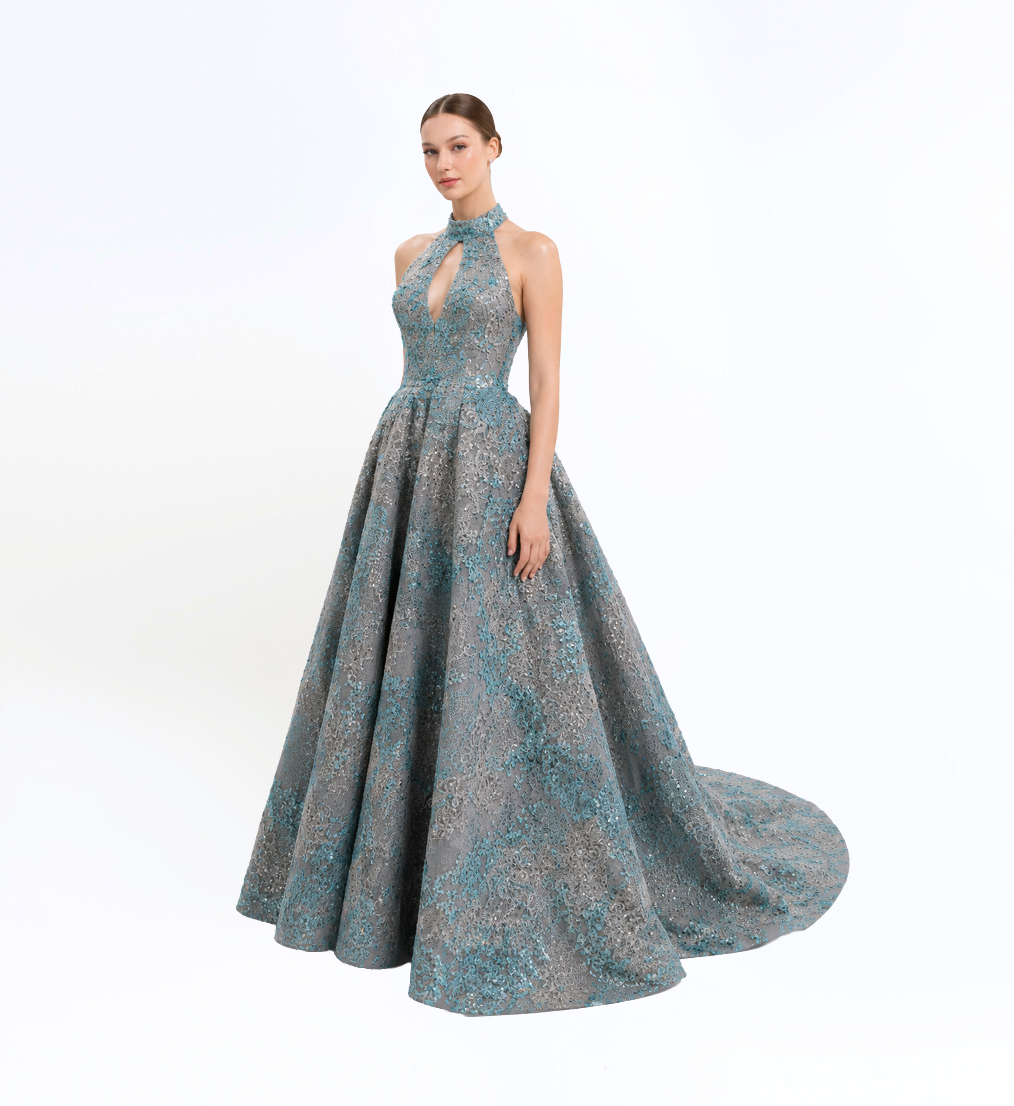 Halter Embroidered Long Dress