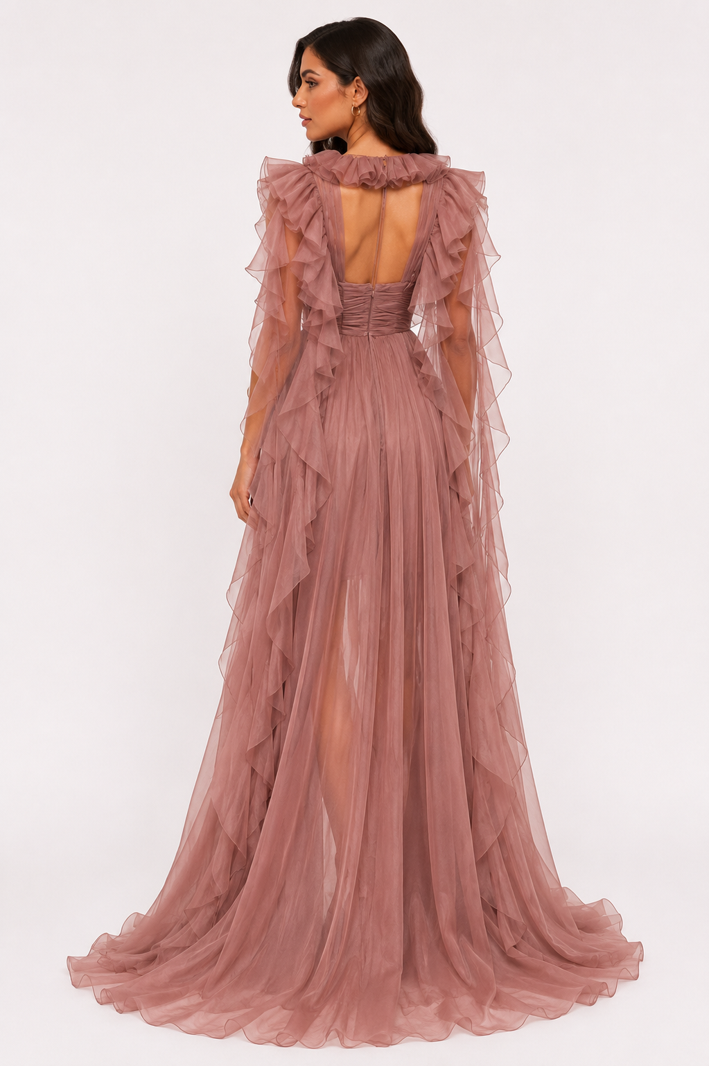 MULTI-LAYER RUFFLE LONG DRESS