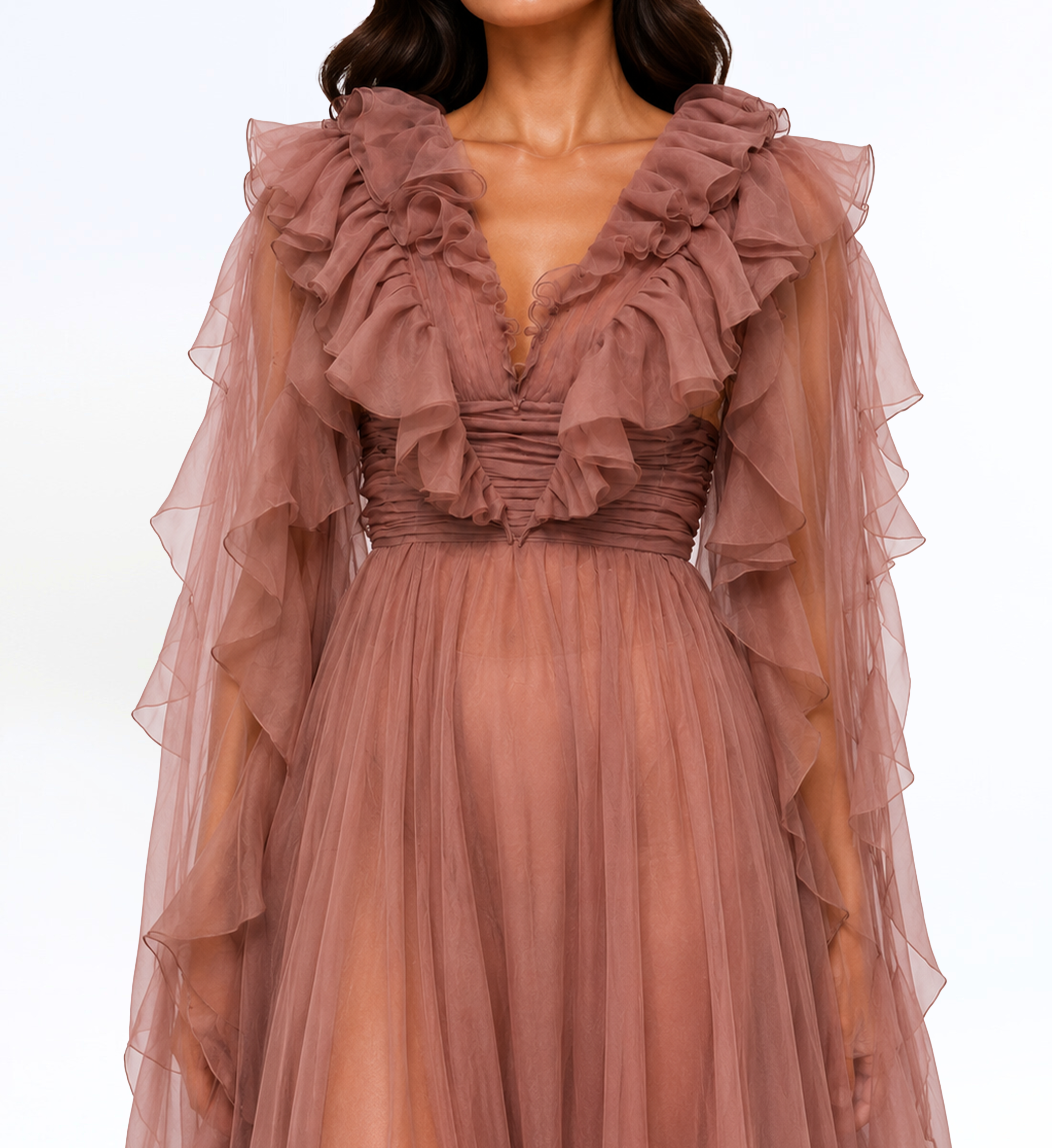 MULTI LAYER RUFFLE LONG DRESS