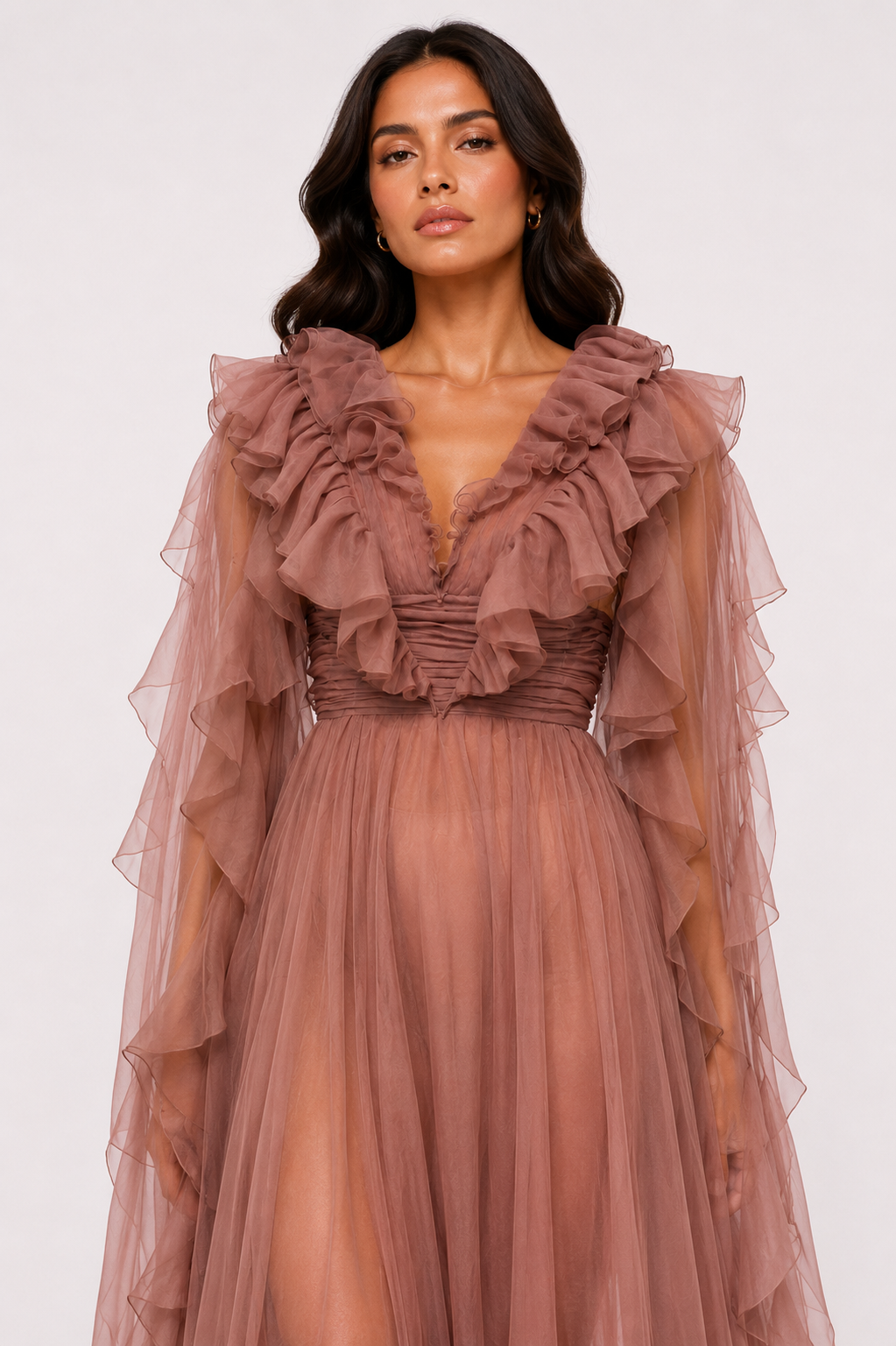 MULTI-LAYER RUFFLE LONG DRESS