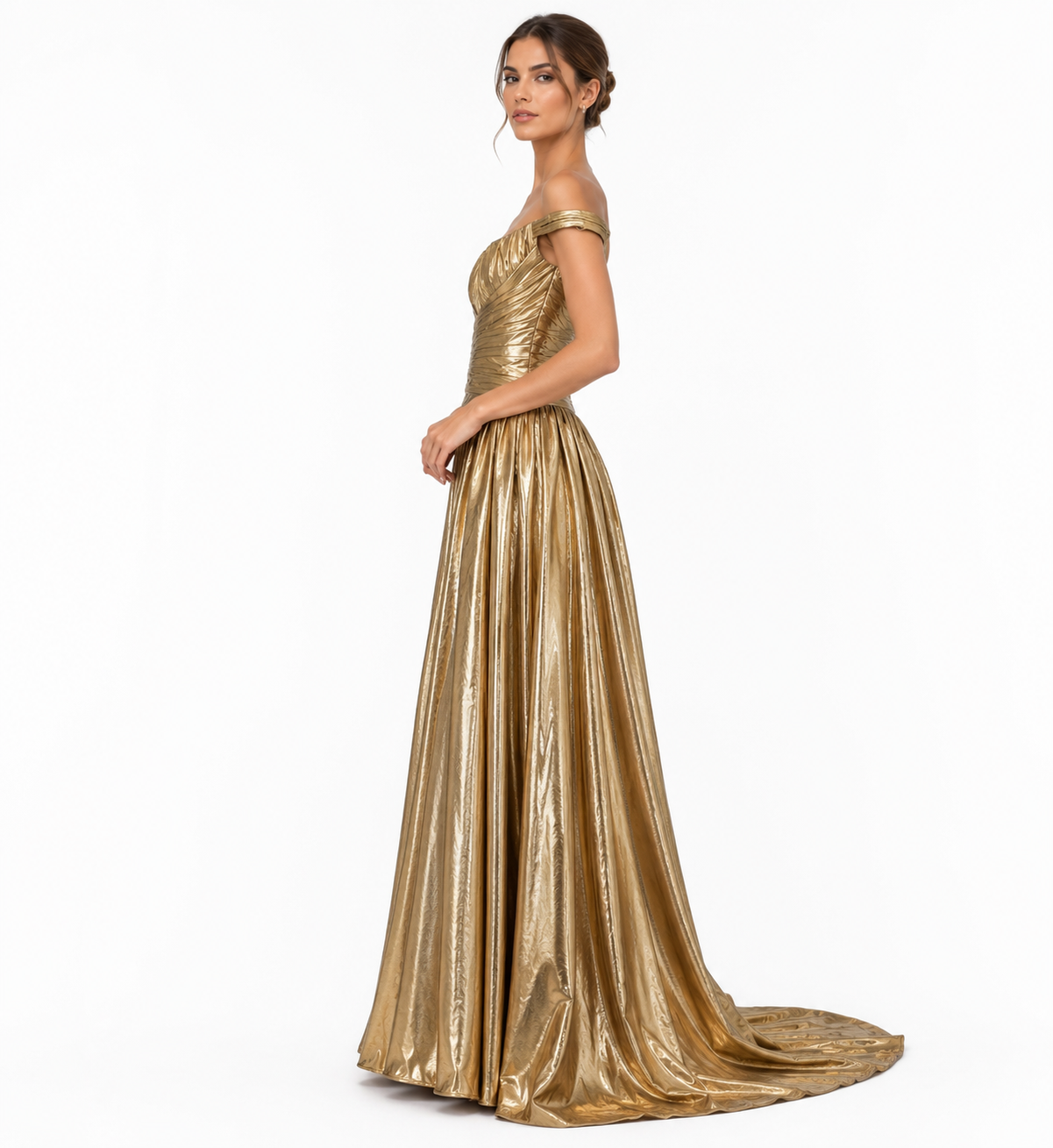 OFF-SHOULDER DRAPED GOWN
