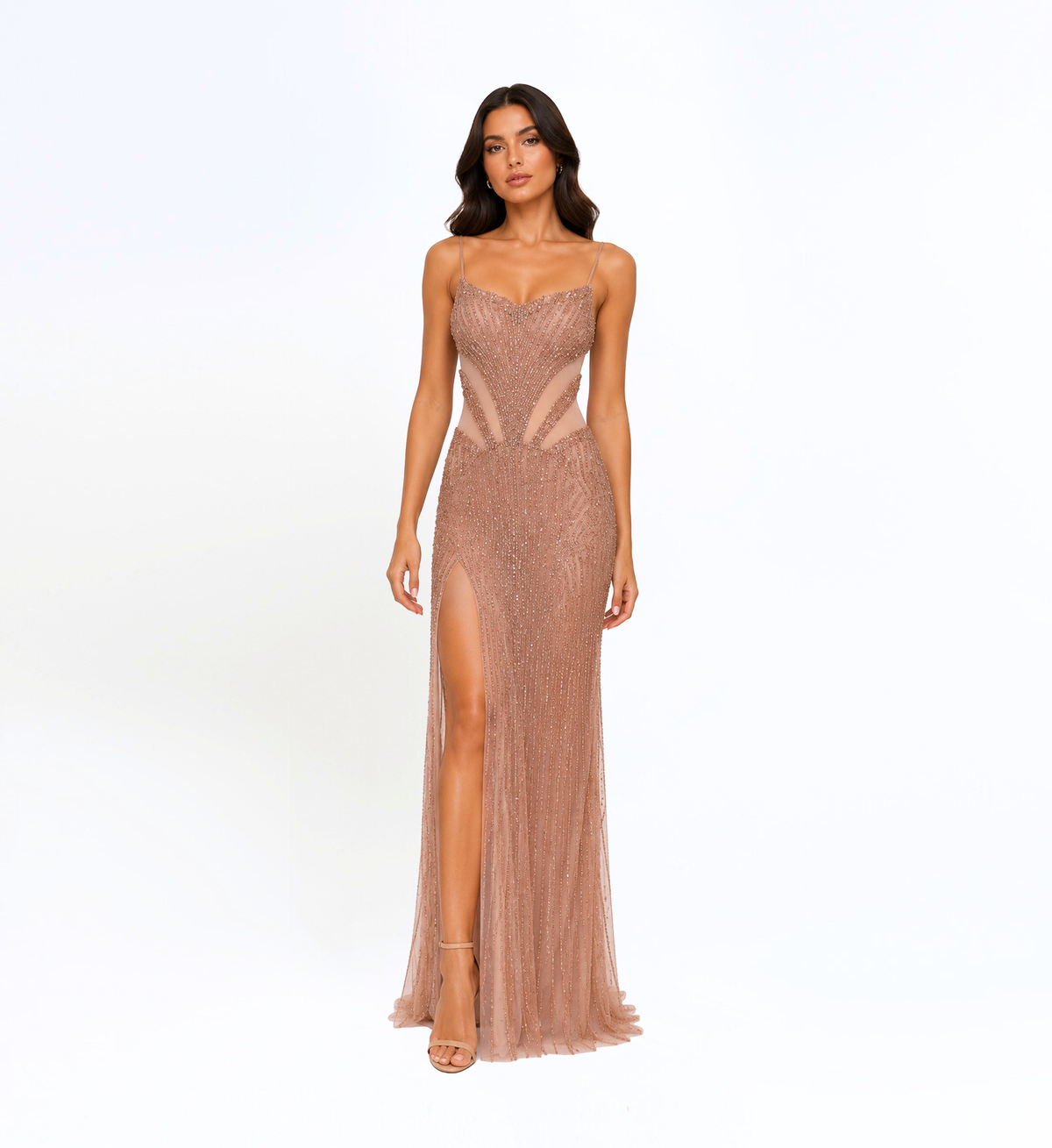 BEADED SLIT GOWN