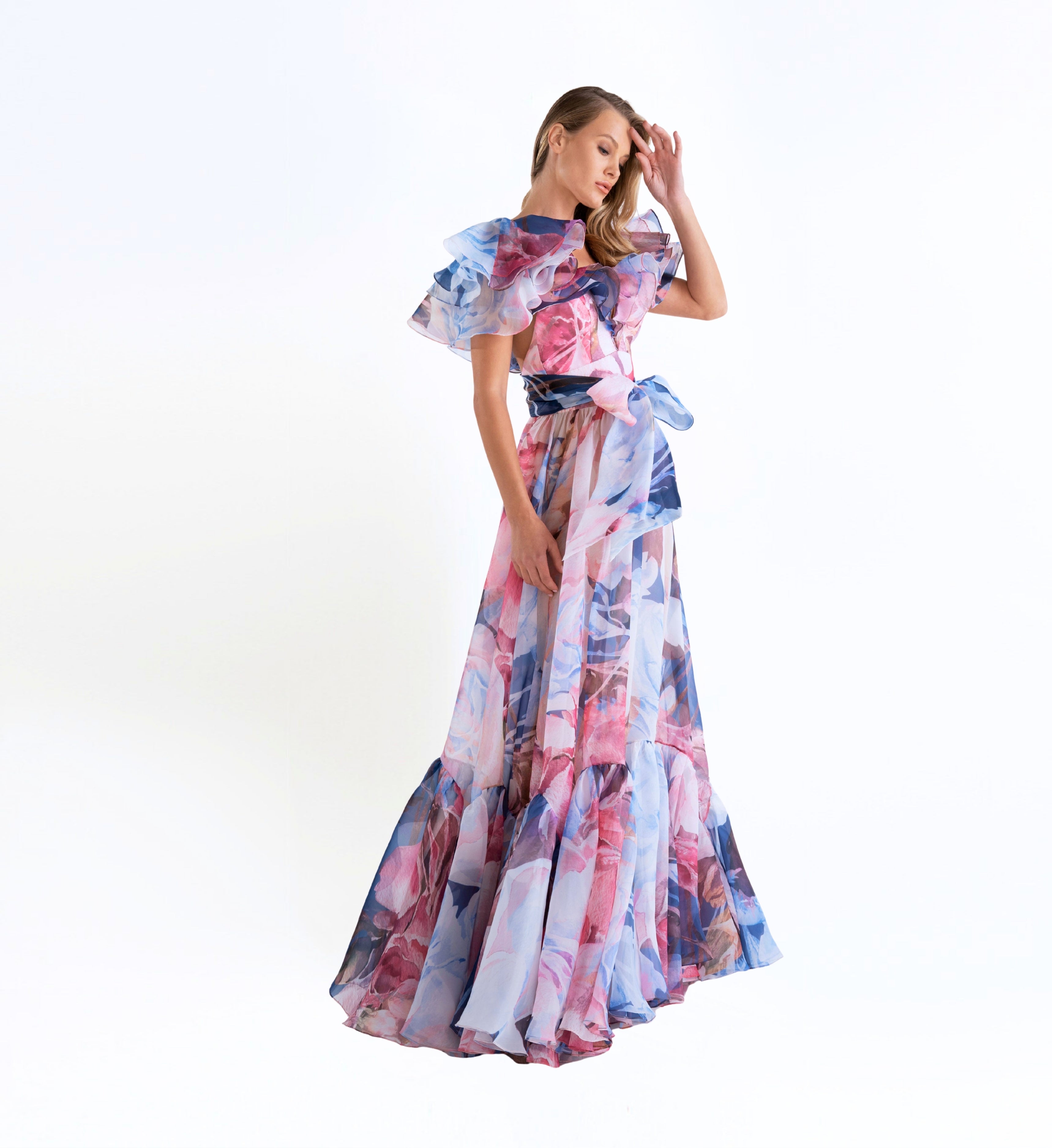 Ruffle- Sleeve Floral-Print Dress