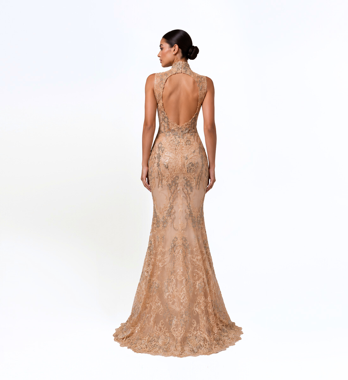 HIGH NECK THREAD EMBROIDERED GOWN