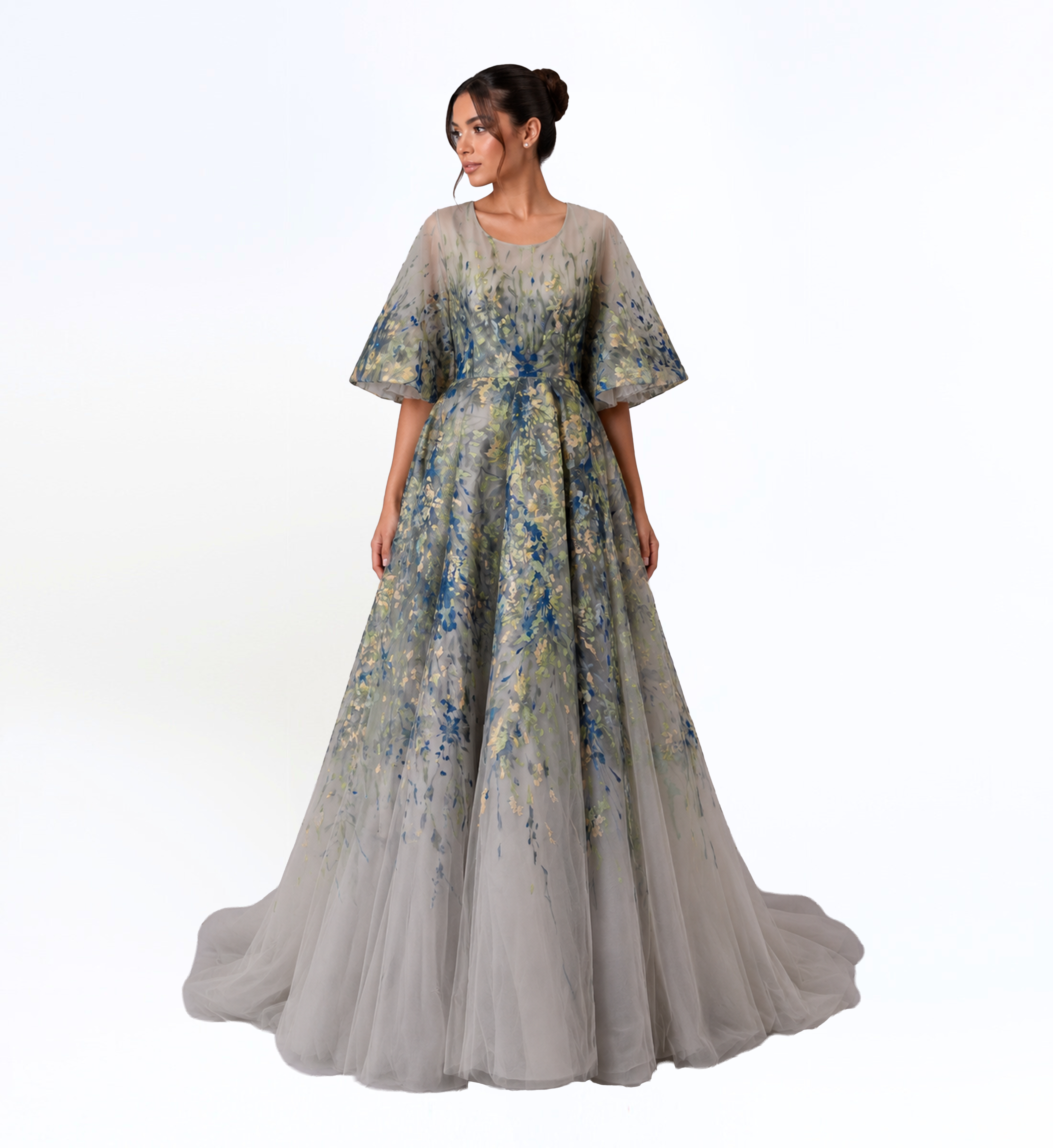 FLORAL TULLE EVENING GOWN