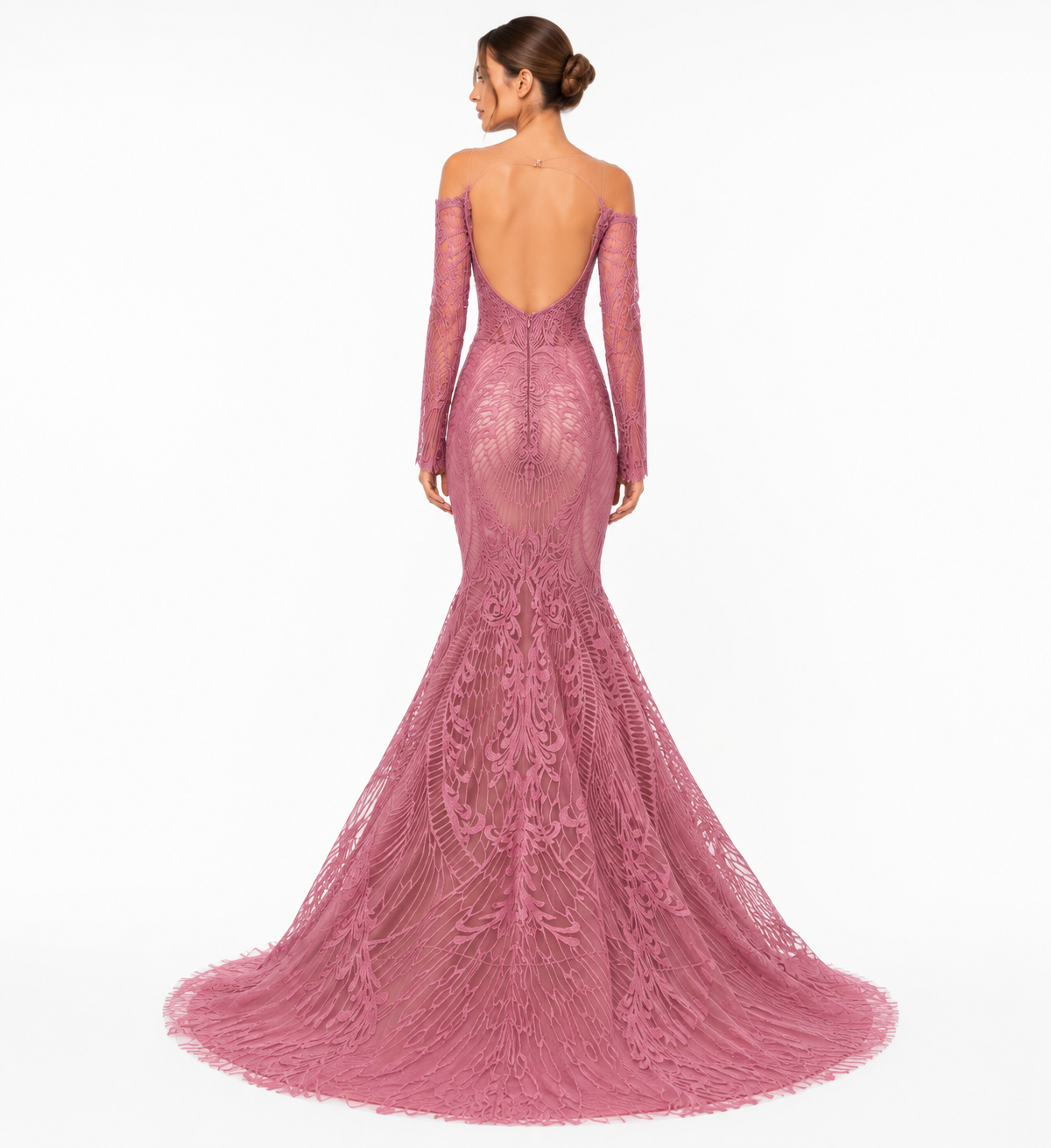 OFF-SHOULDER THREAD EMBROIDERED GOWN