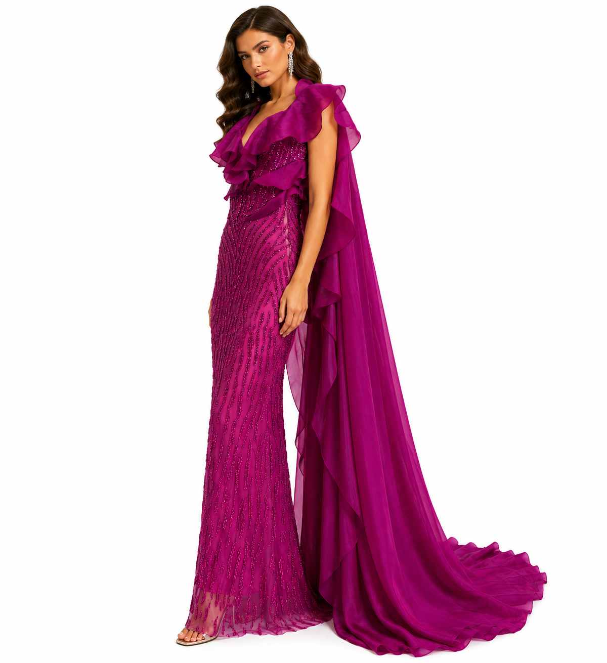 RUFFLE CAPE GOWN