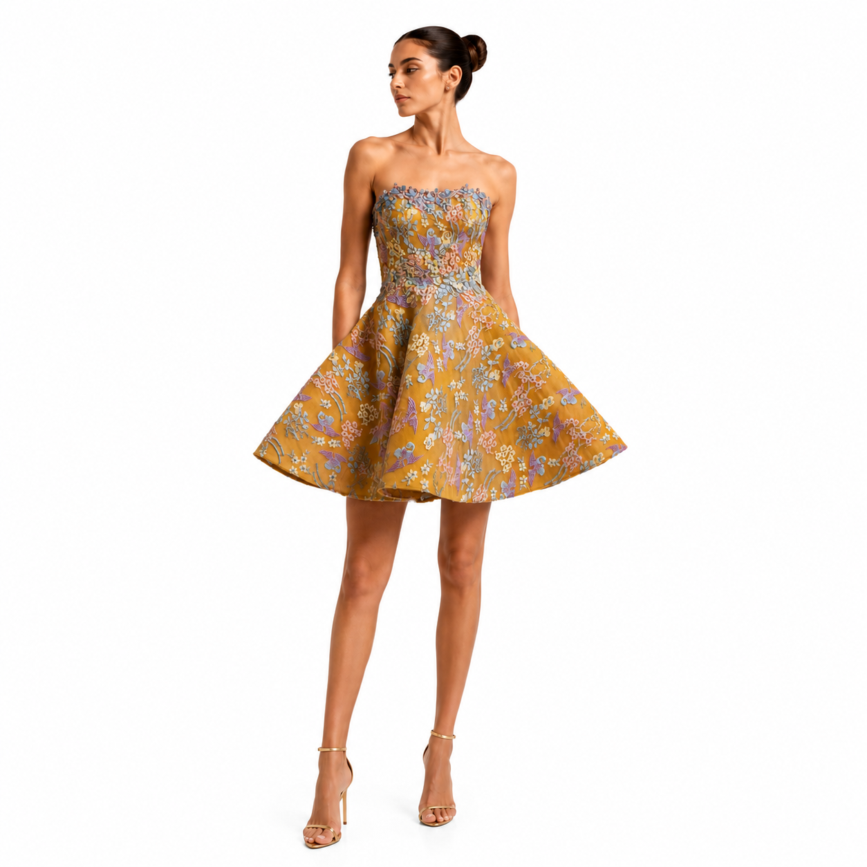 THREAD FLORAL EMBROIDERED MINI DRESS