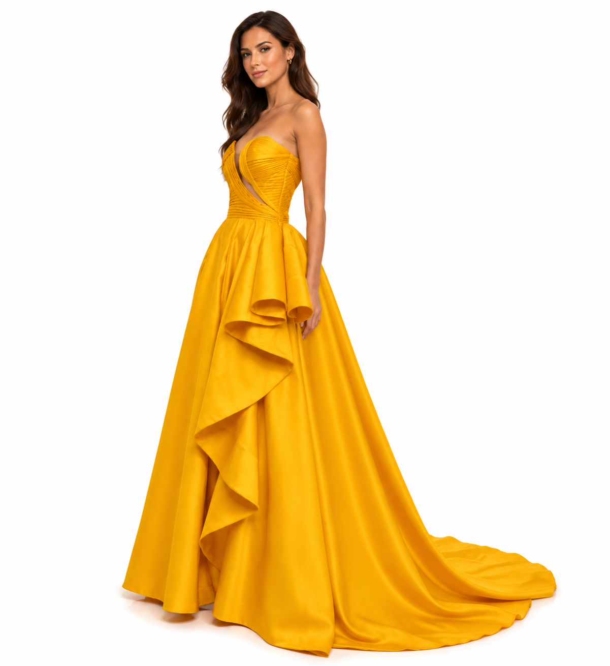 ASYMMETRIC DRAPED BALL GOWN