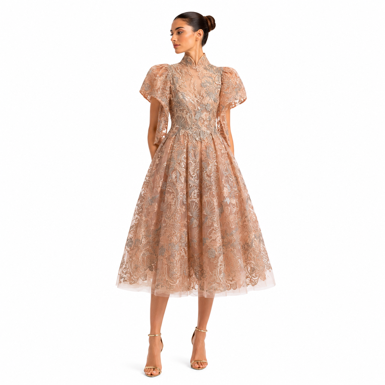THREAD EMBROIDERED MIDI DRESS