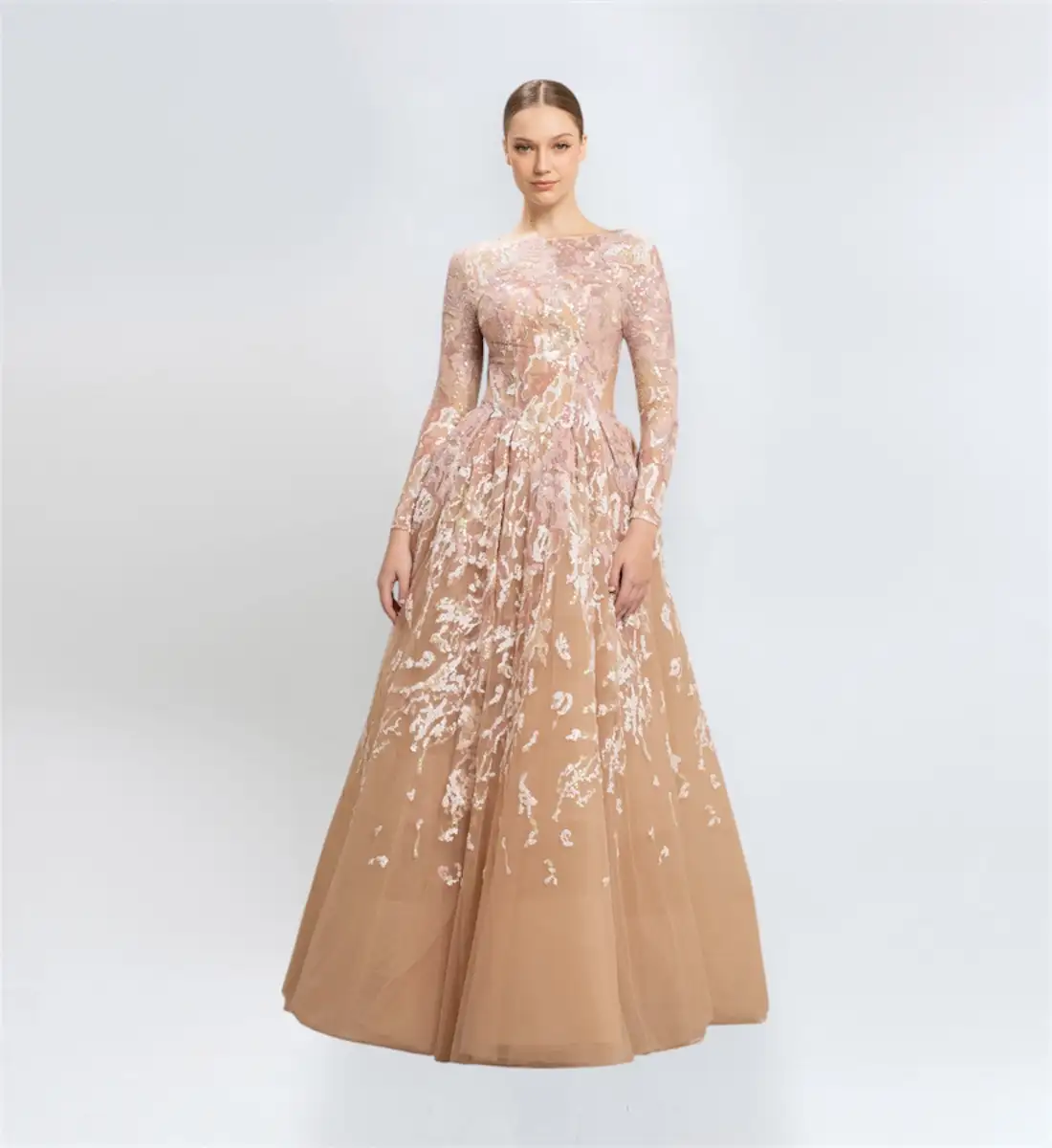 SEQUIN EMBROIDERED LONGSLEEVES GOWN